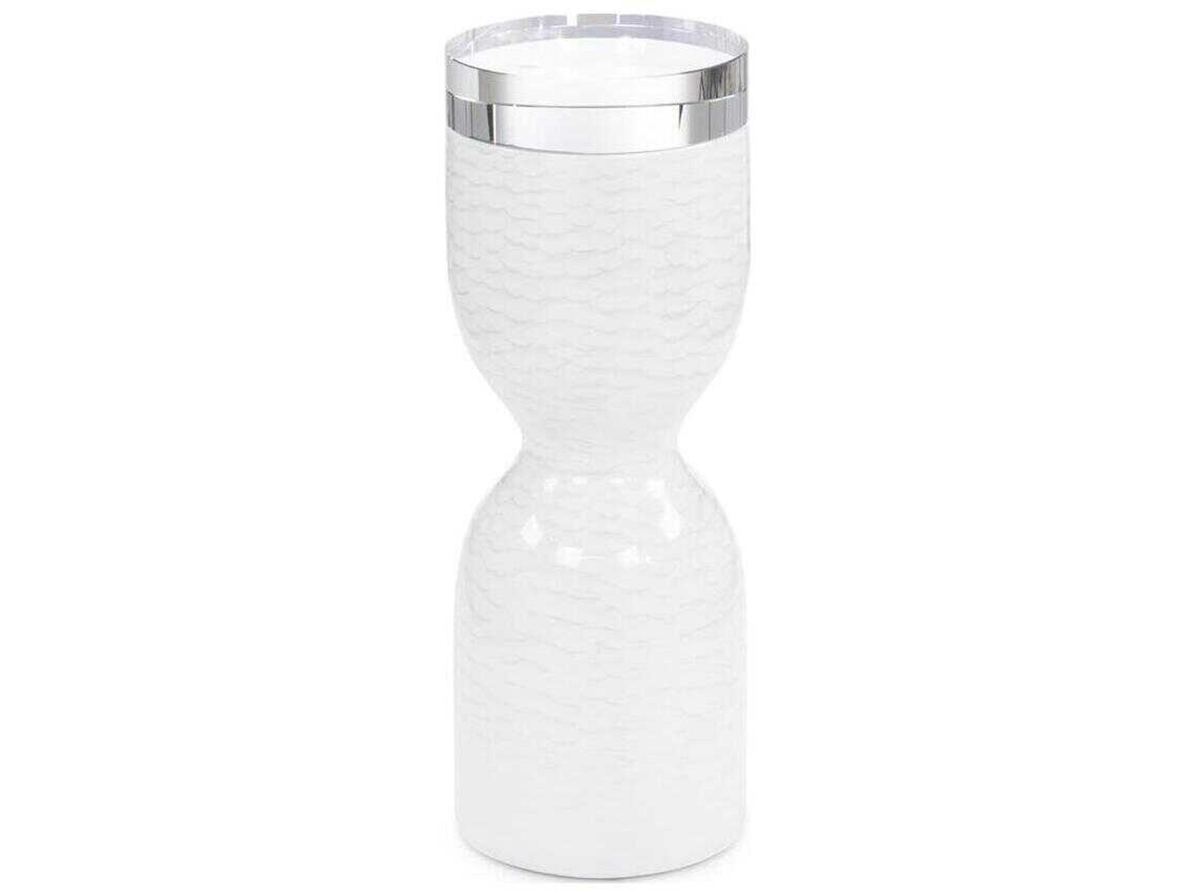 John Richard Sablier 8" Round Silver White End Table