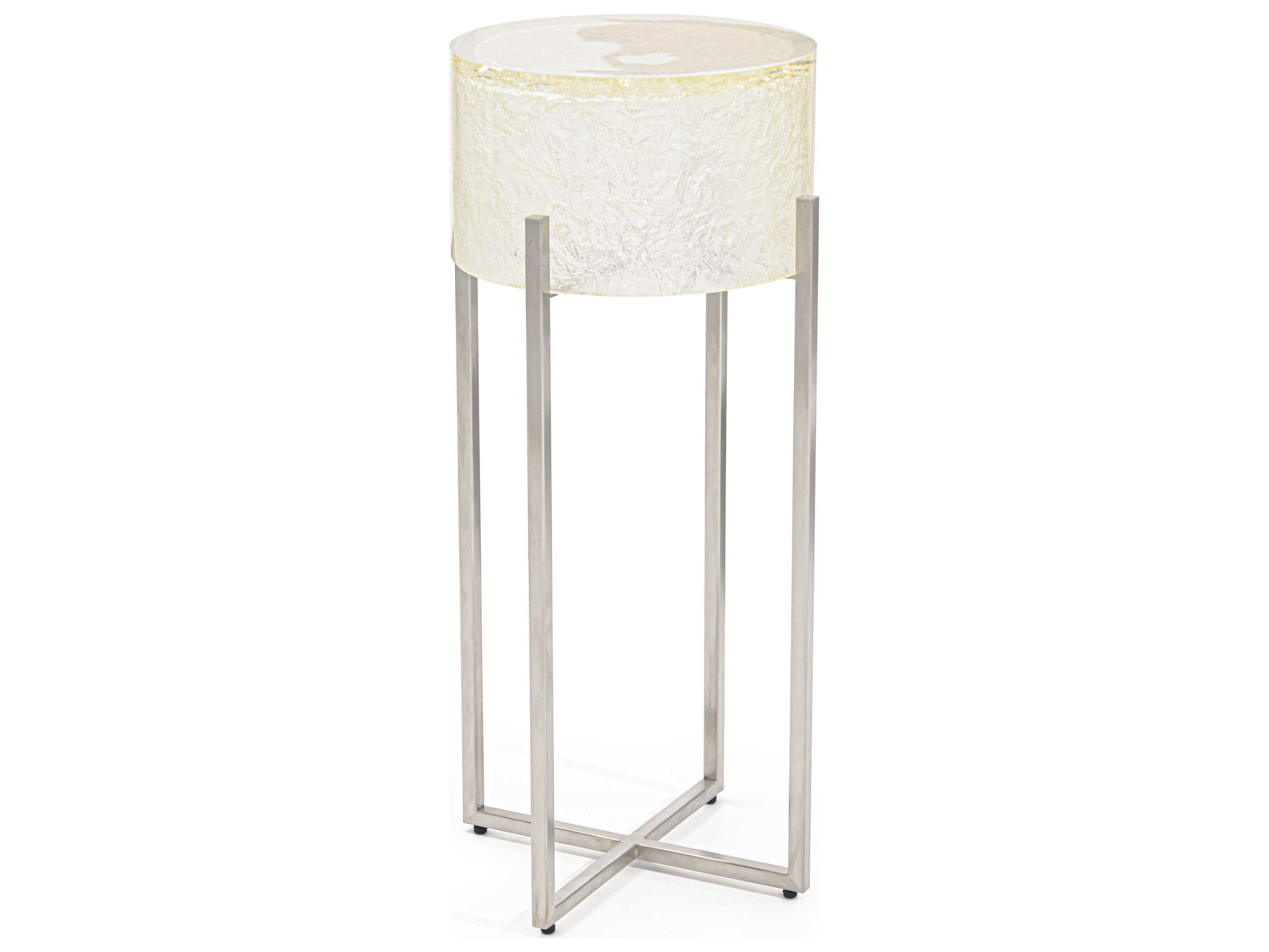 John Richard Claro Round Silver White End Table