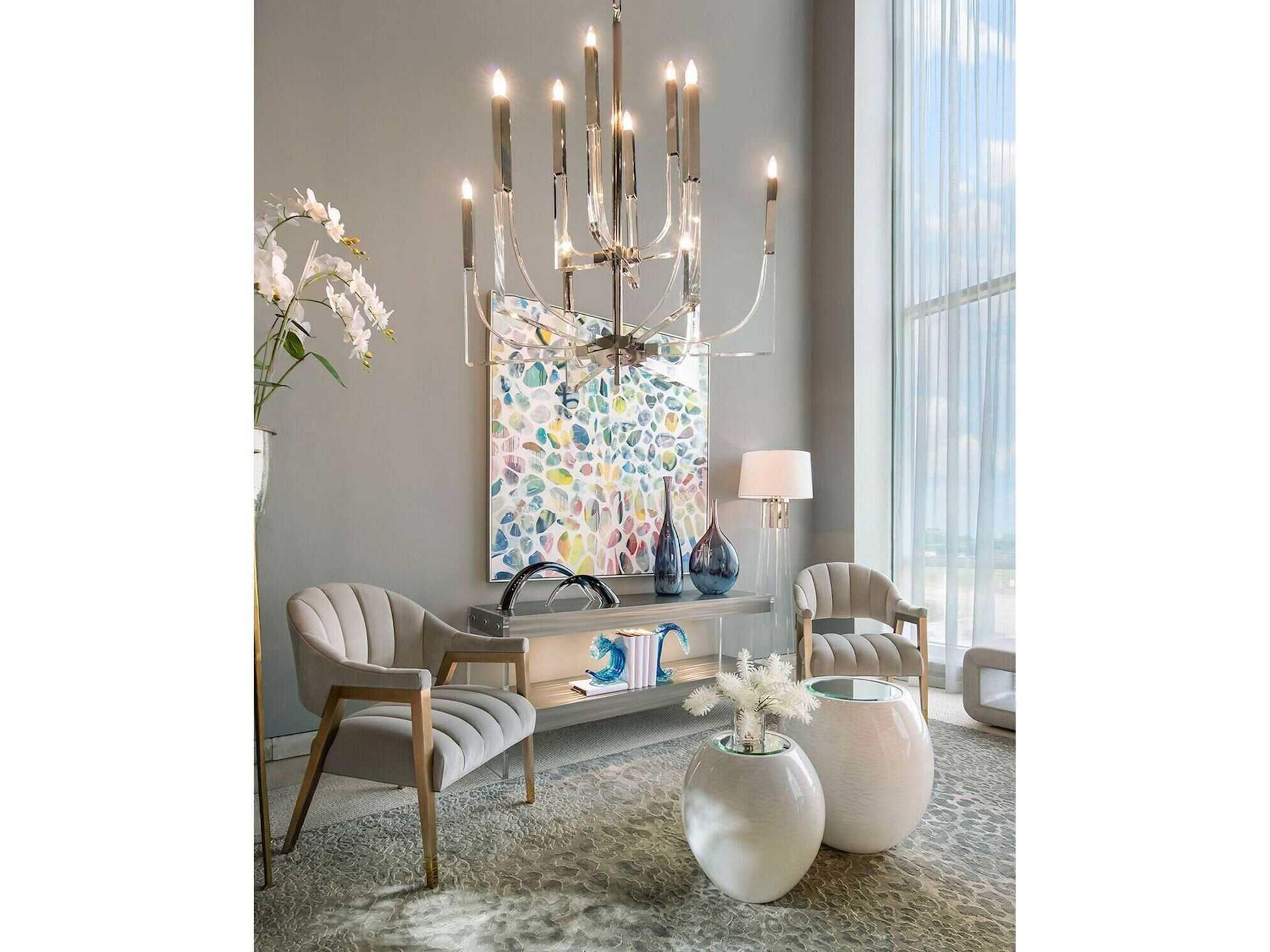 John Richard Gibbous Round Mirror Silver White End Table