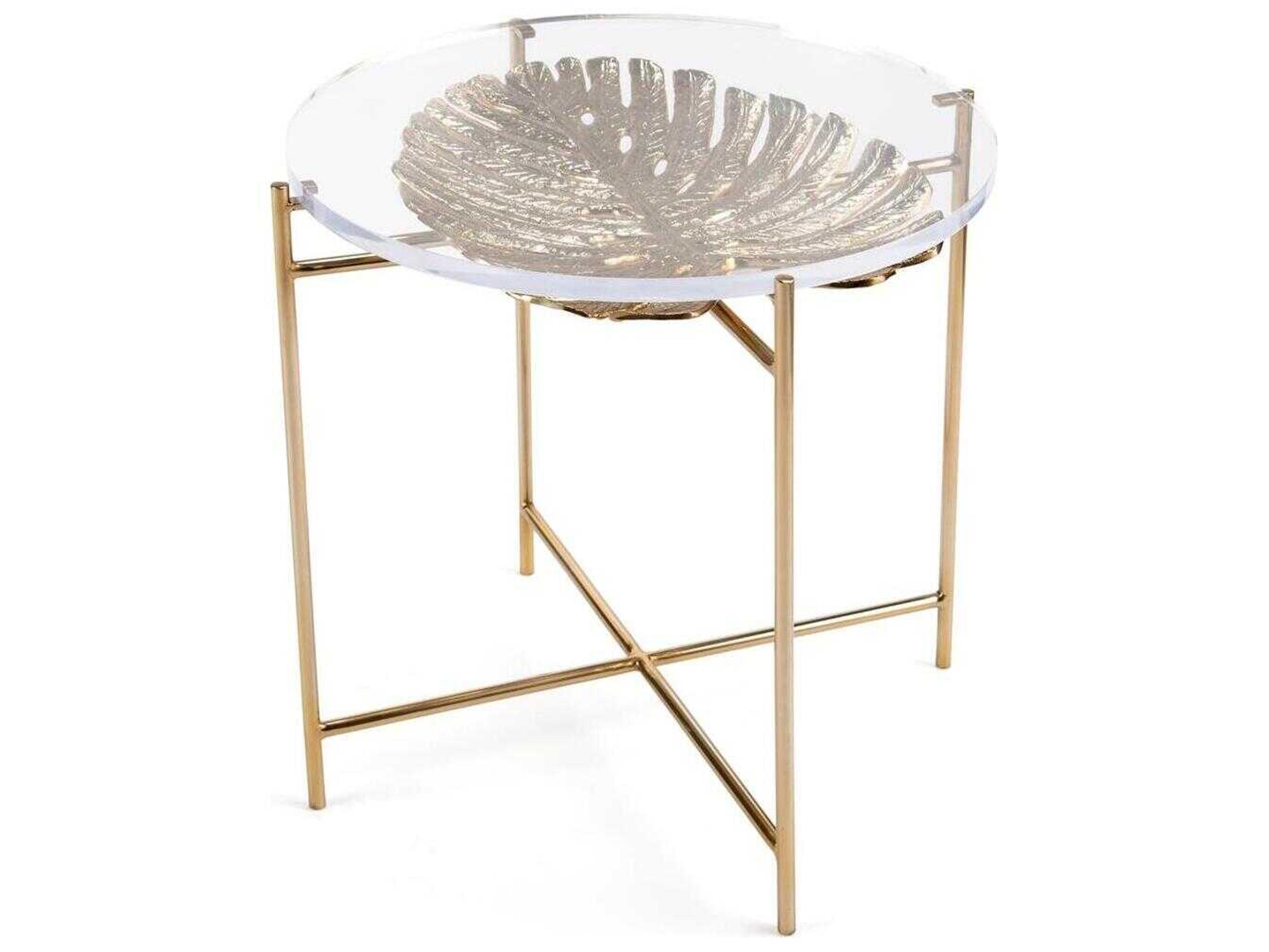 John Richard Palm Round Glass Brass End Table