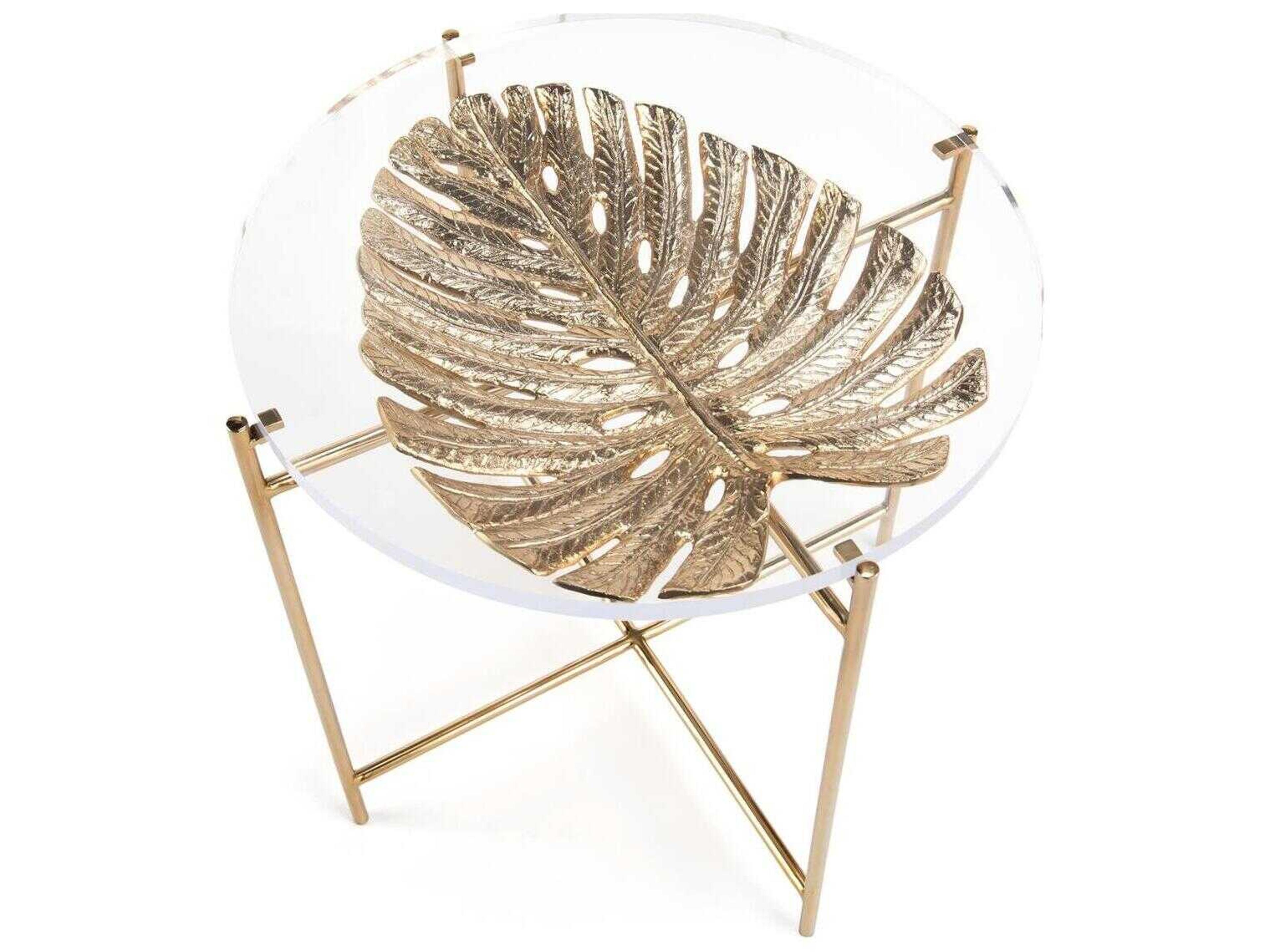 John Richard Palm Round Glass Brass End Table