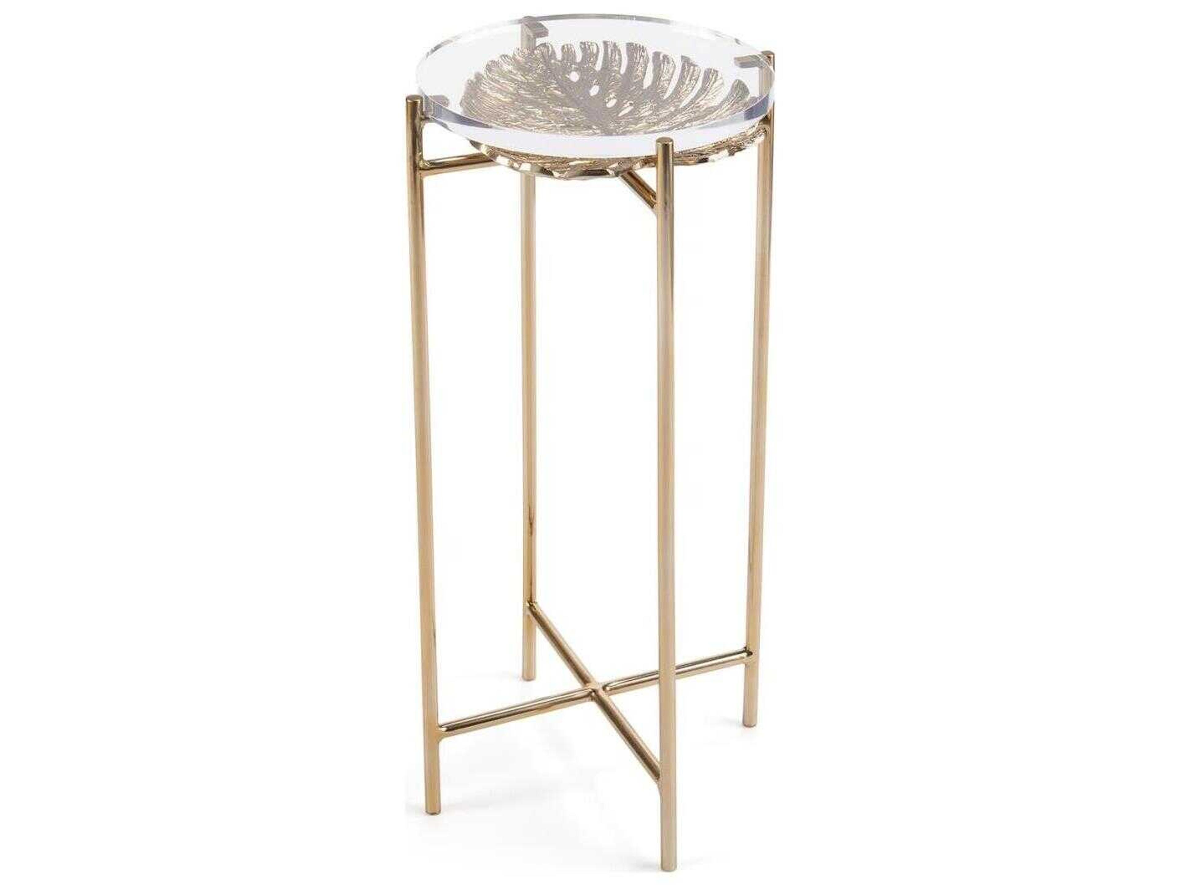 John Richard Palm Round Glass Brass End Table