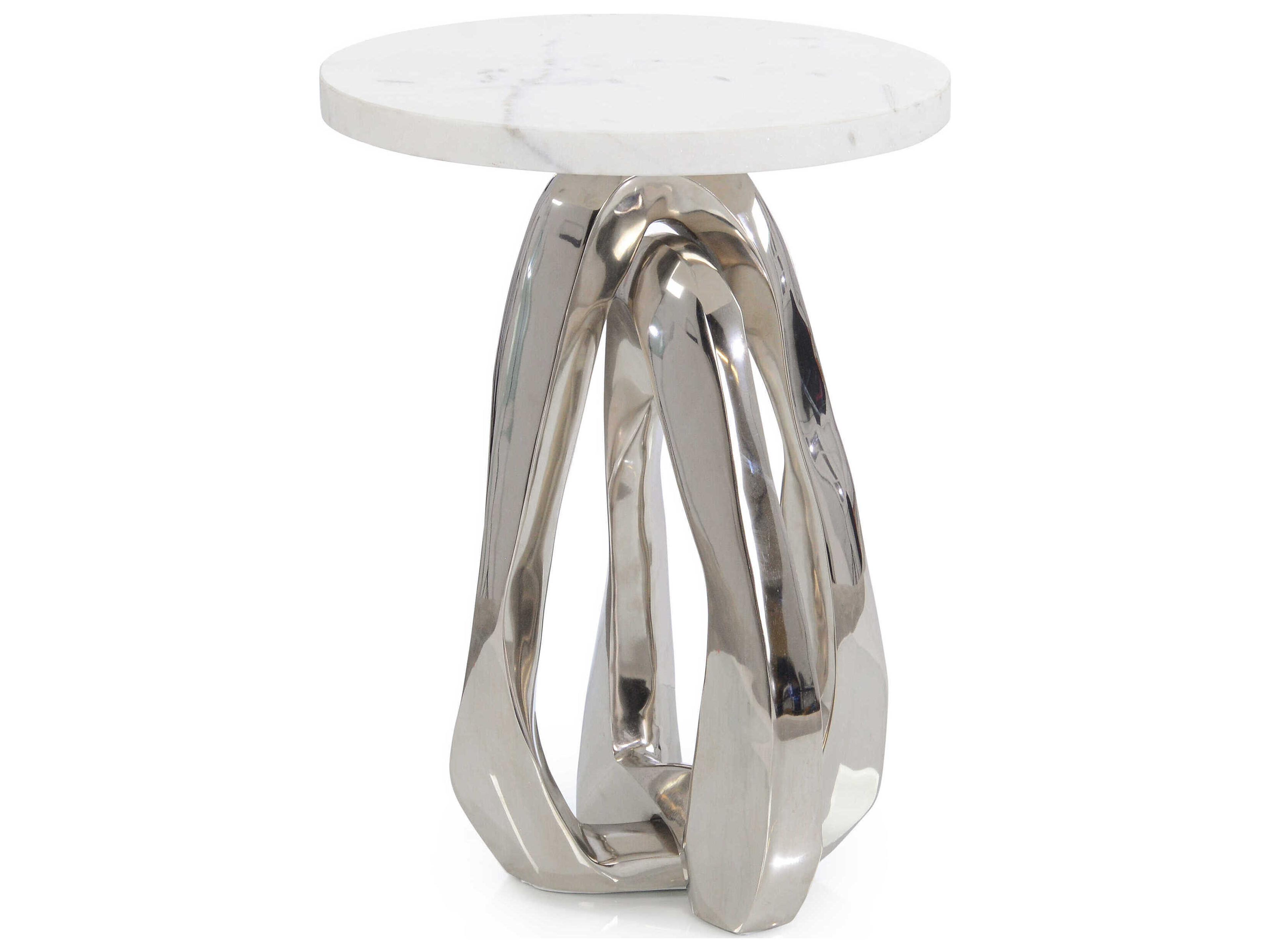 Kaari Round Marble Polished Nickel End Table