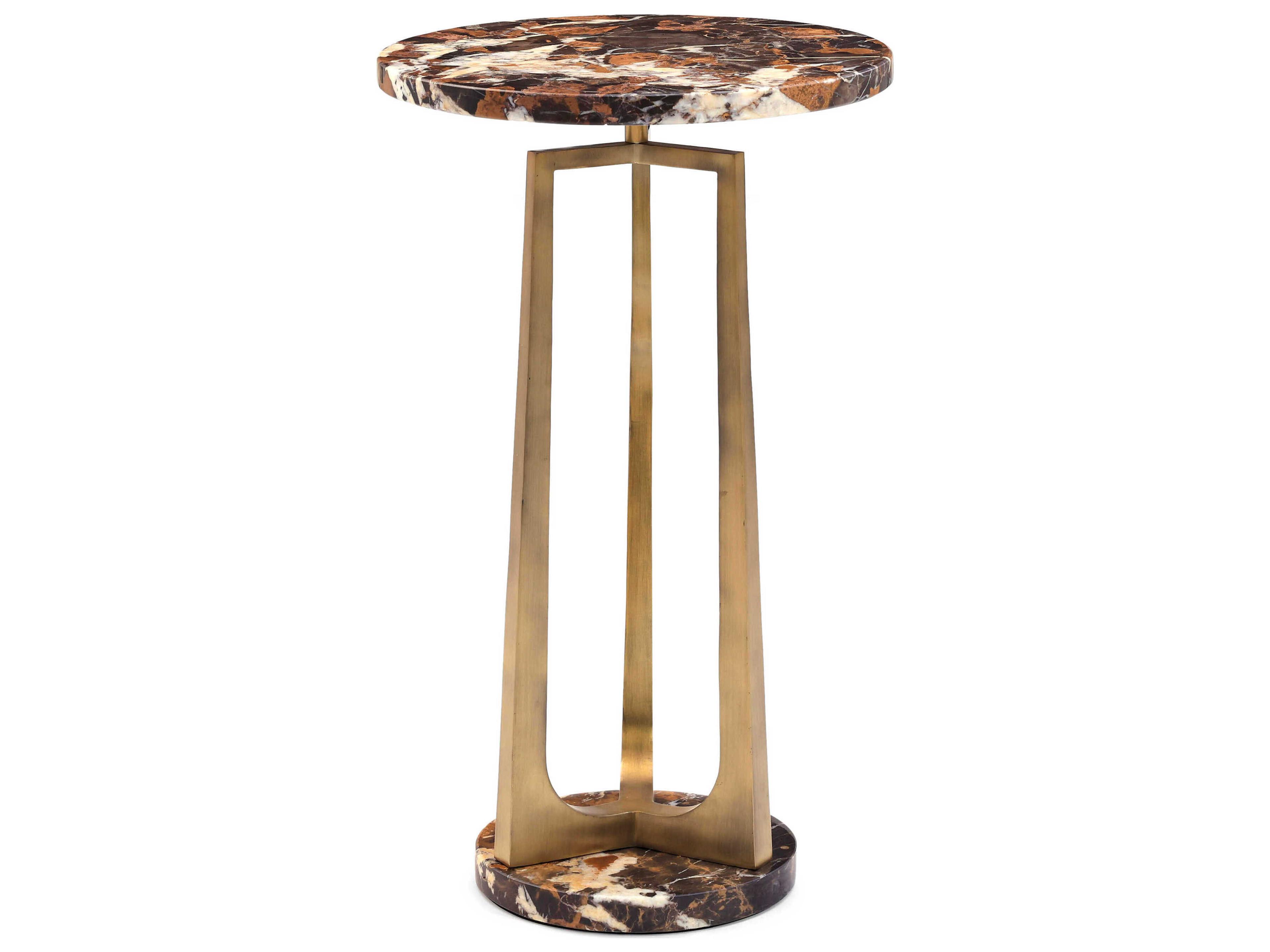 Pinnacle Round Marble Bronzed End Table