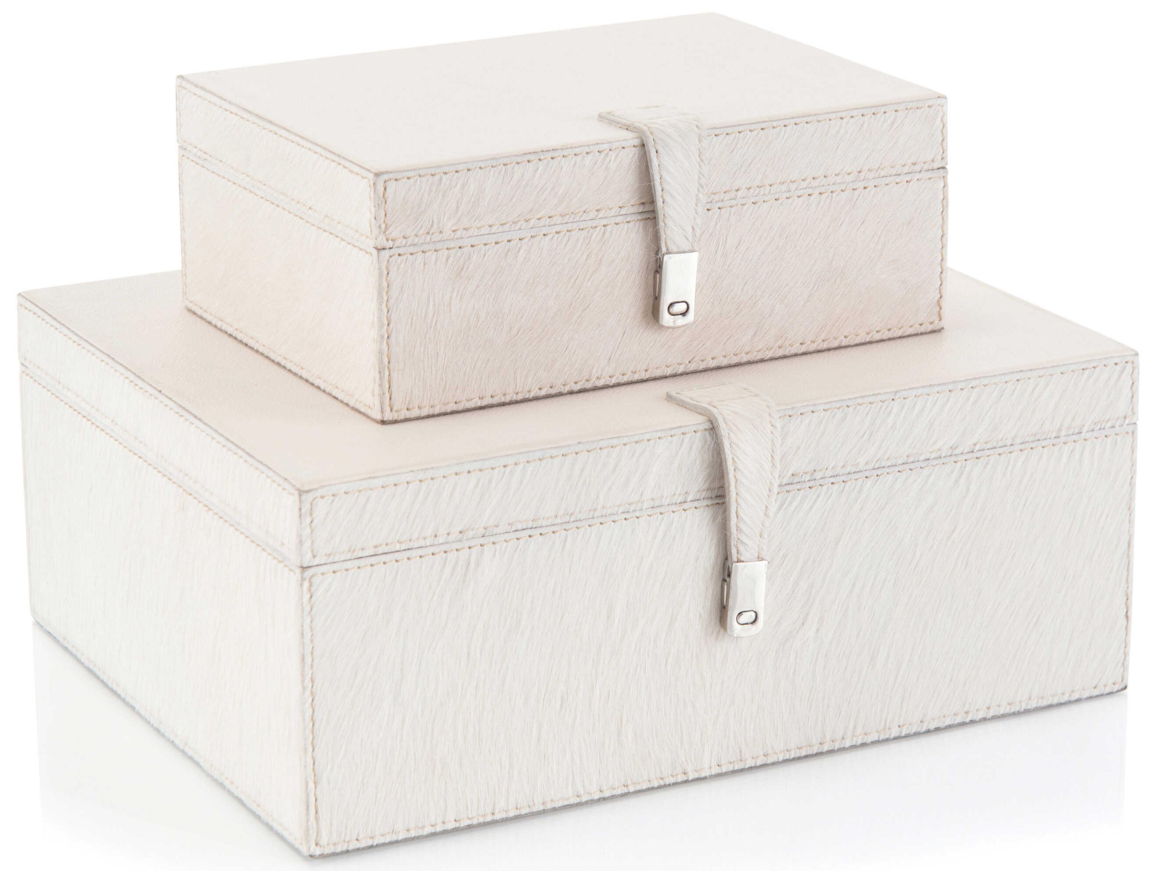 Cream Leather Box Set of 2