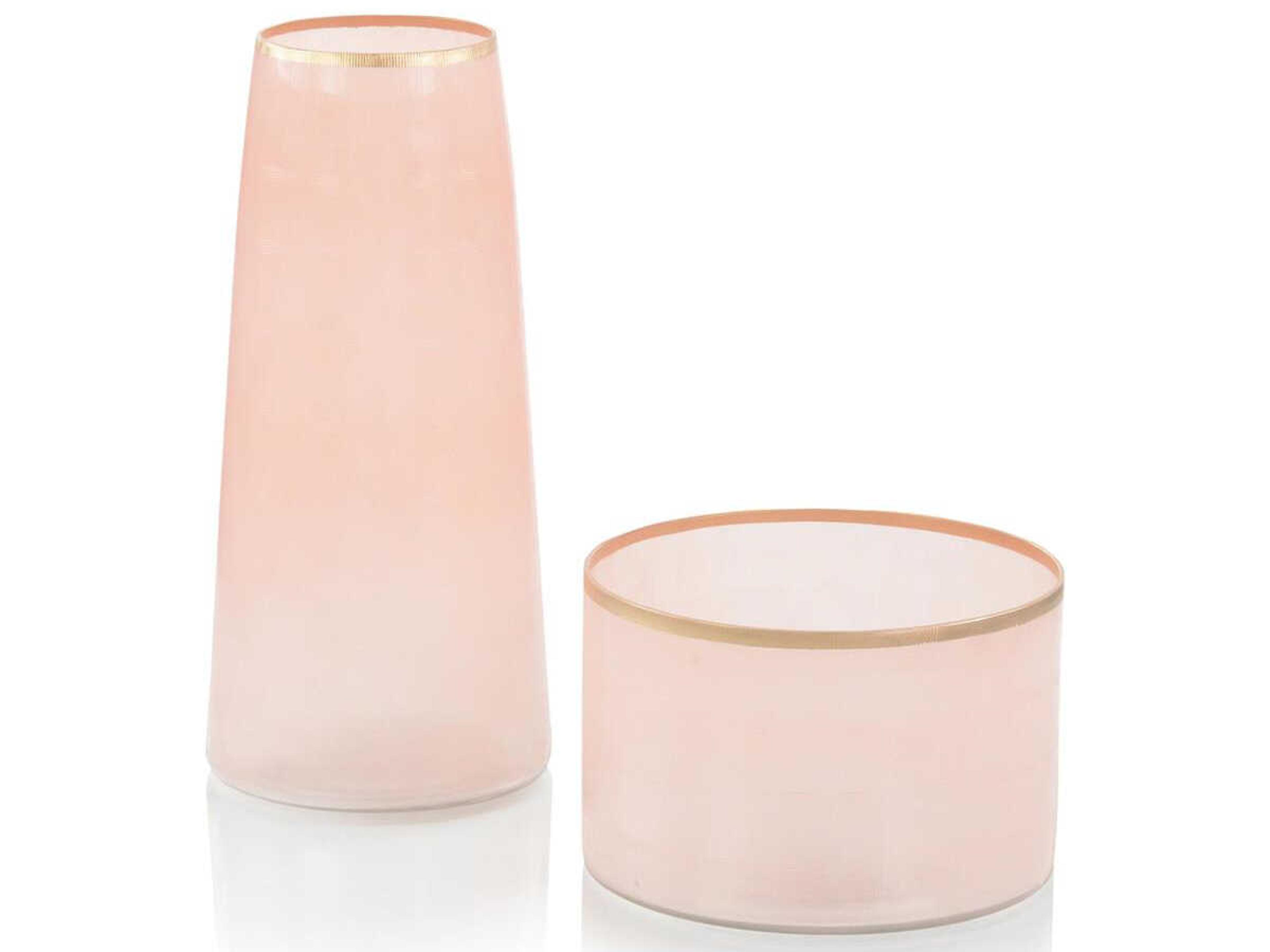 John Richard Palest of Pink Glass Vase Set of 2