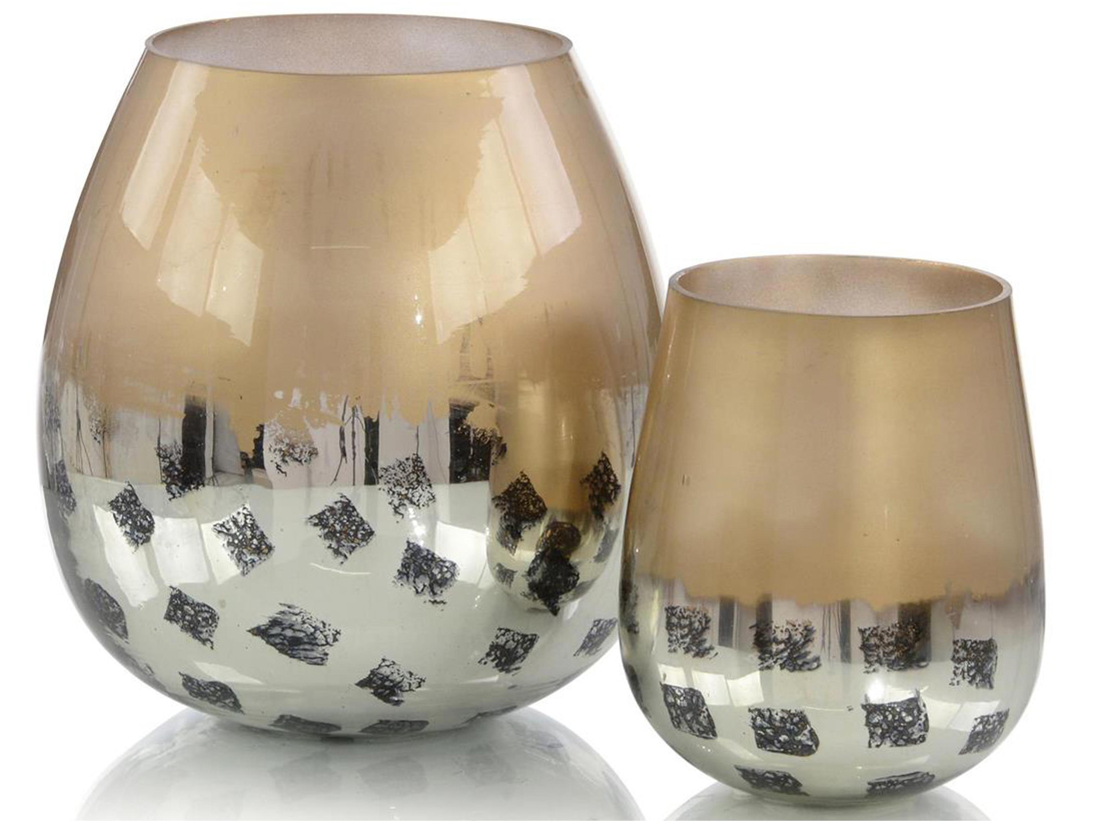 John Richard Gold And Black Deco Dots Glass Vase Set of 2