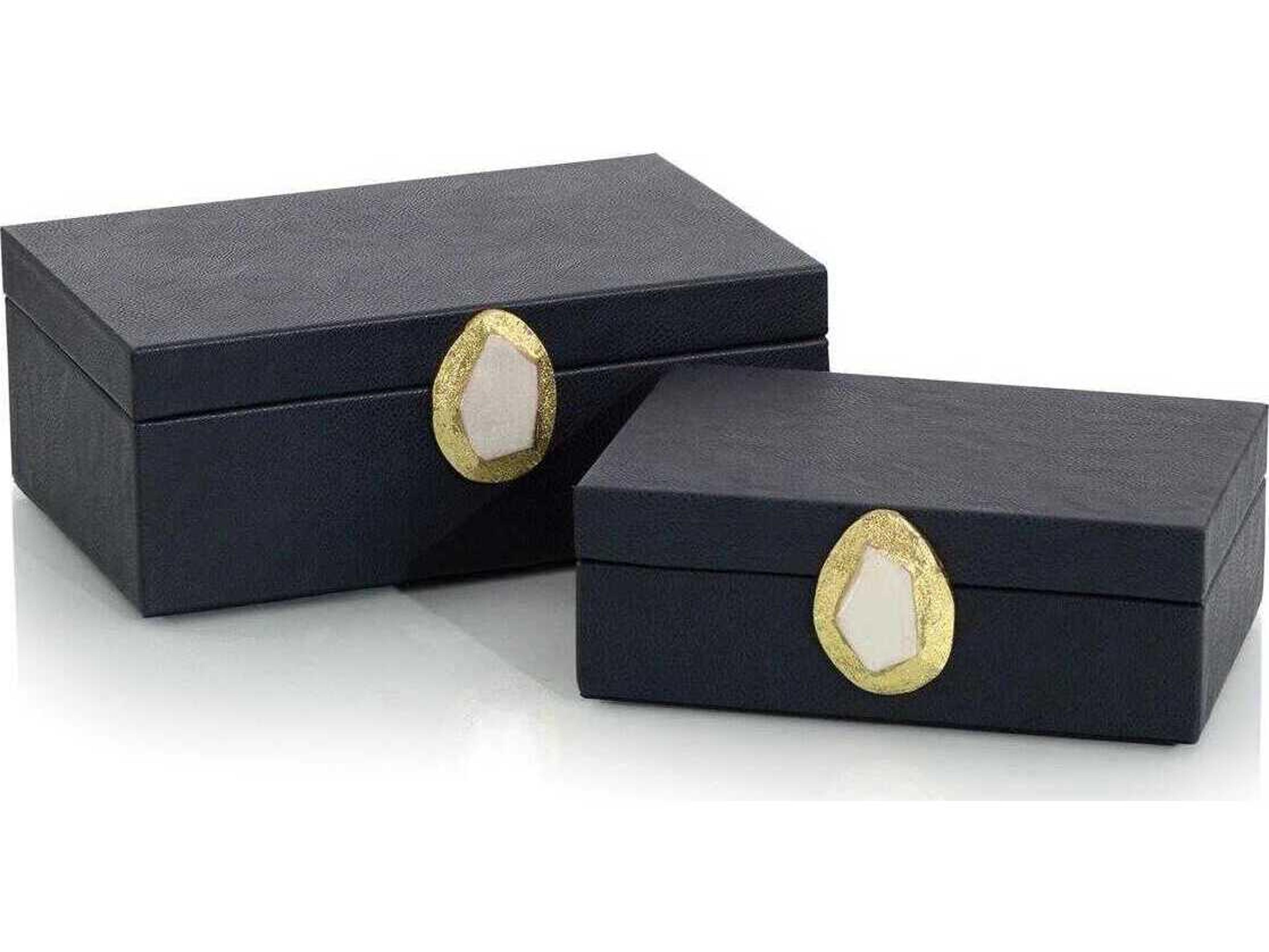 John Richard Midnight Blue Leather Box Set of 2