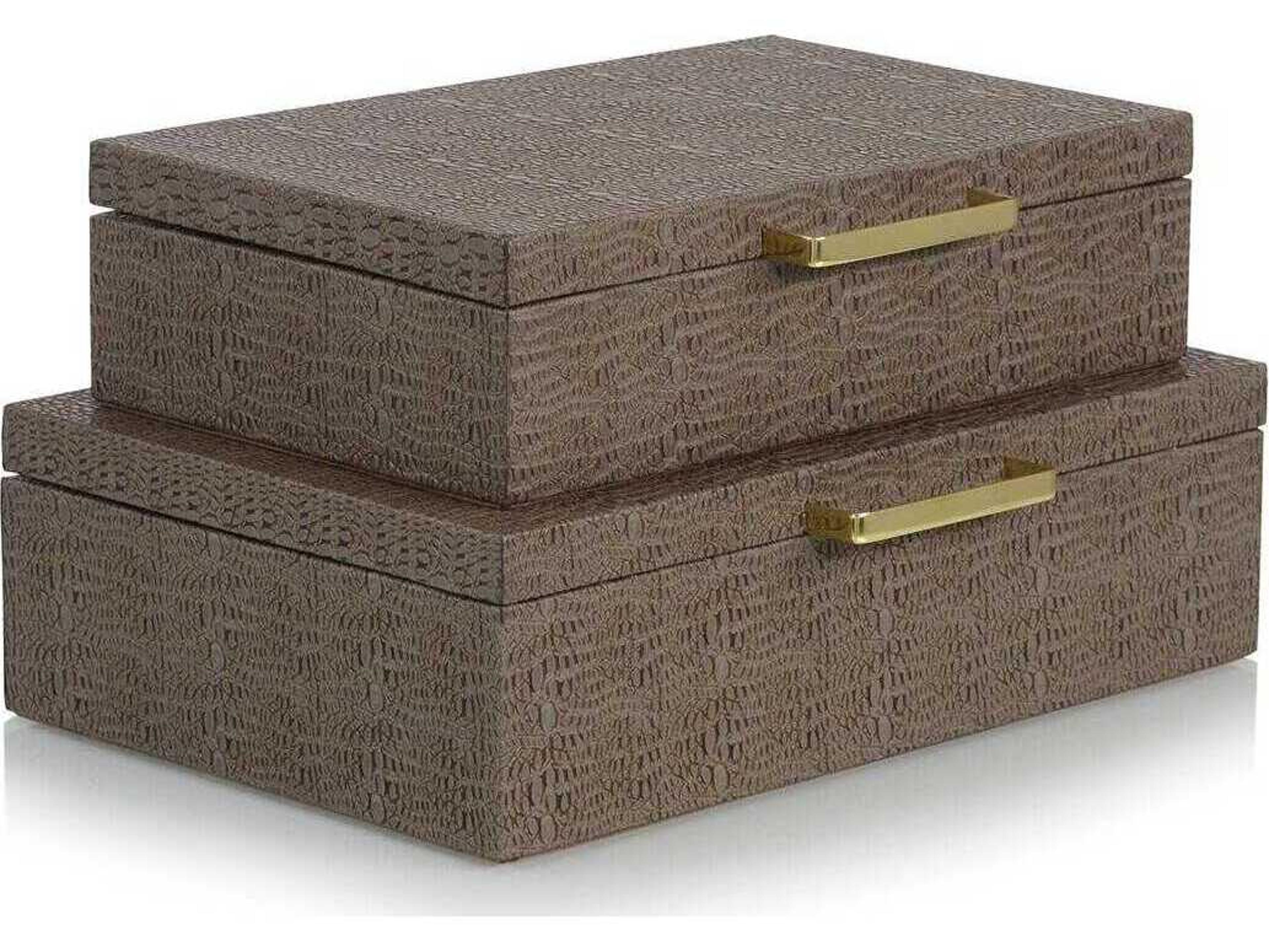 John Richard Tobacco Alligator Leather Box Set of 2