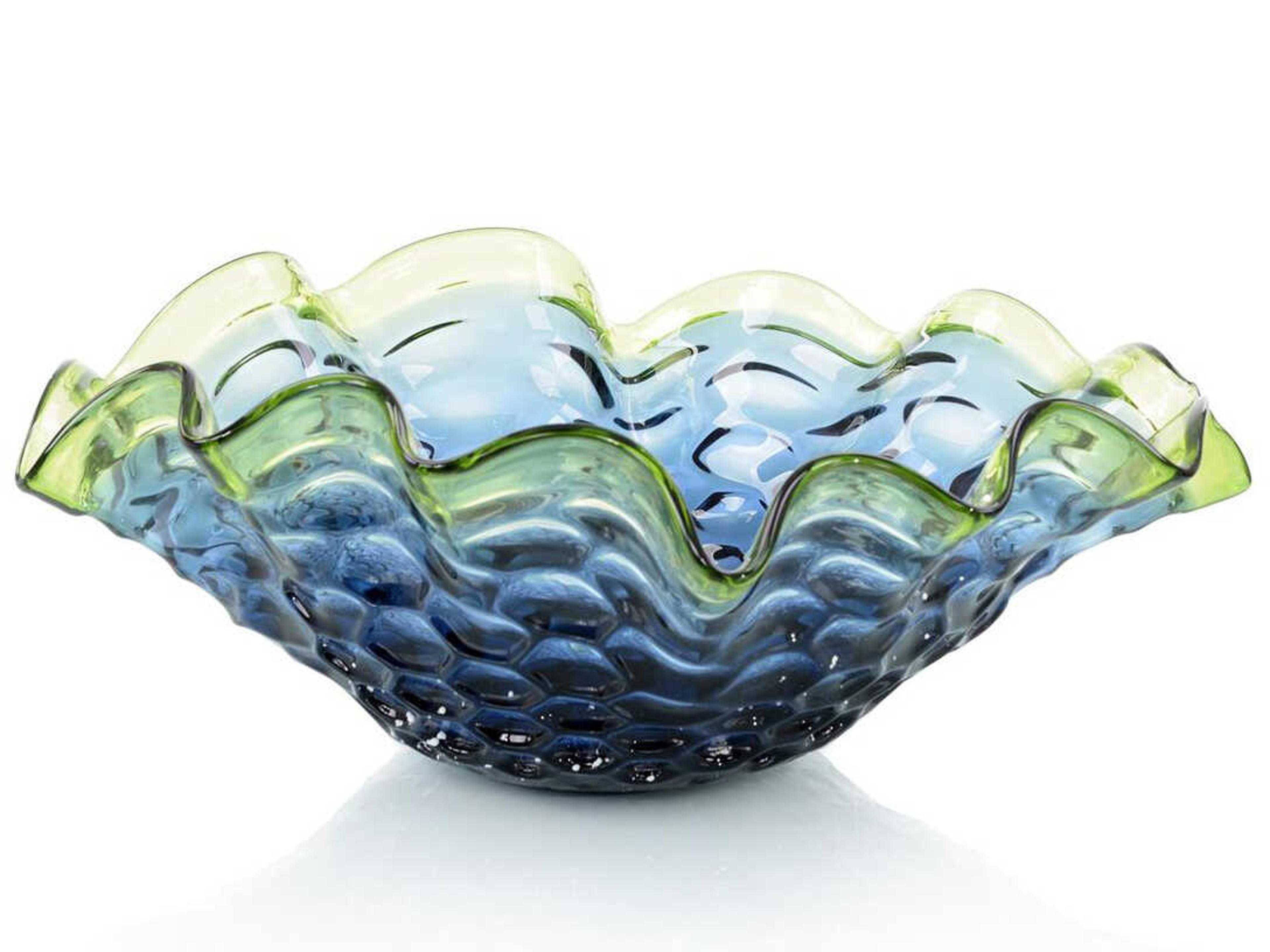 John Richard Royal Blue Emerald Green Handblown Glass Decorative Bowl