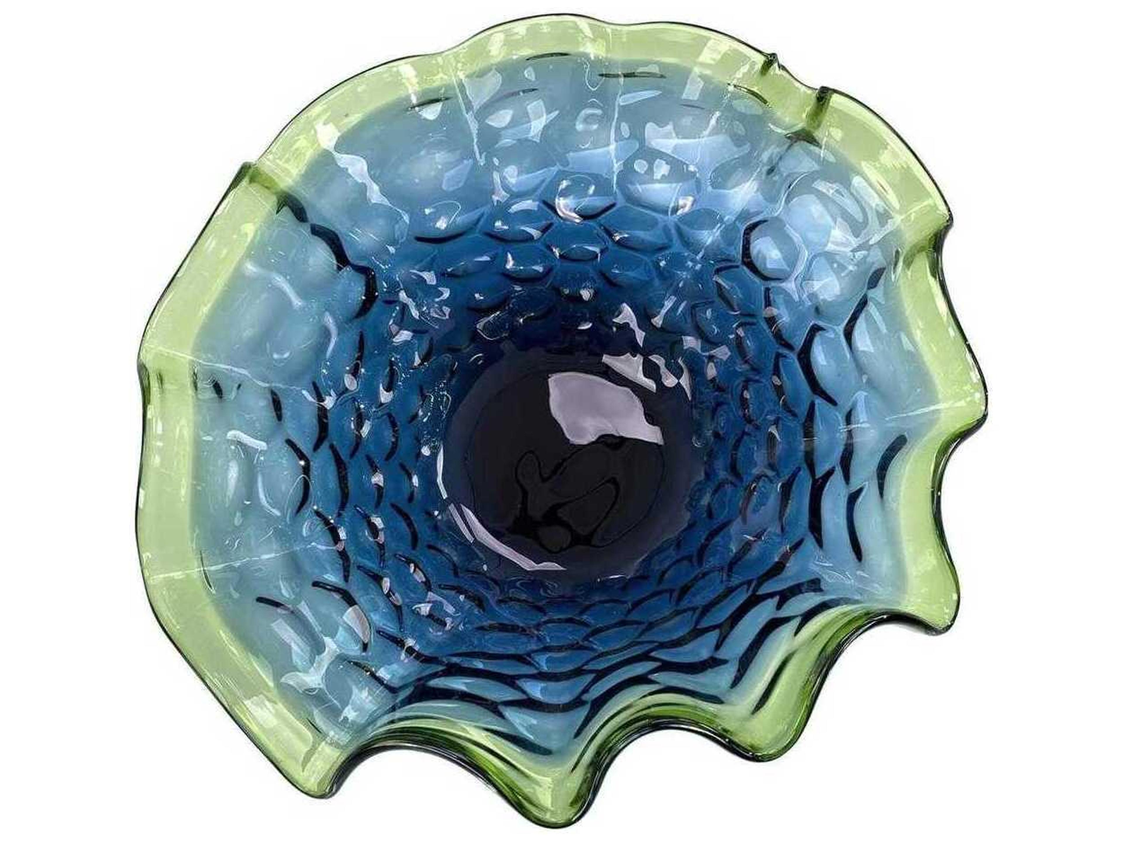 John Richard Royal Blue Emerald Green Handblown Glass Decorative Bowl