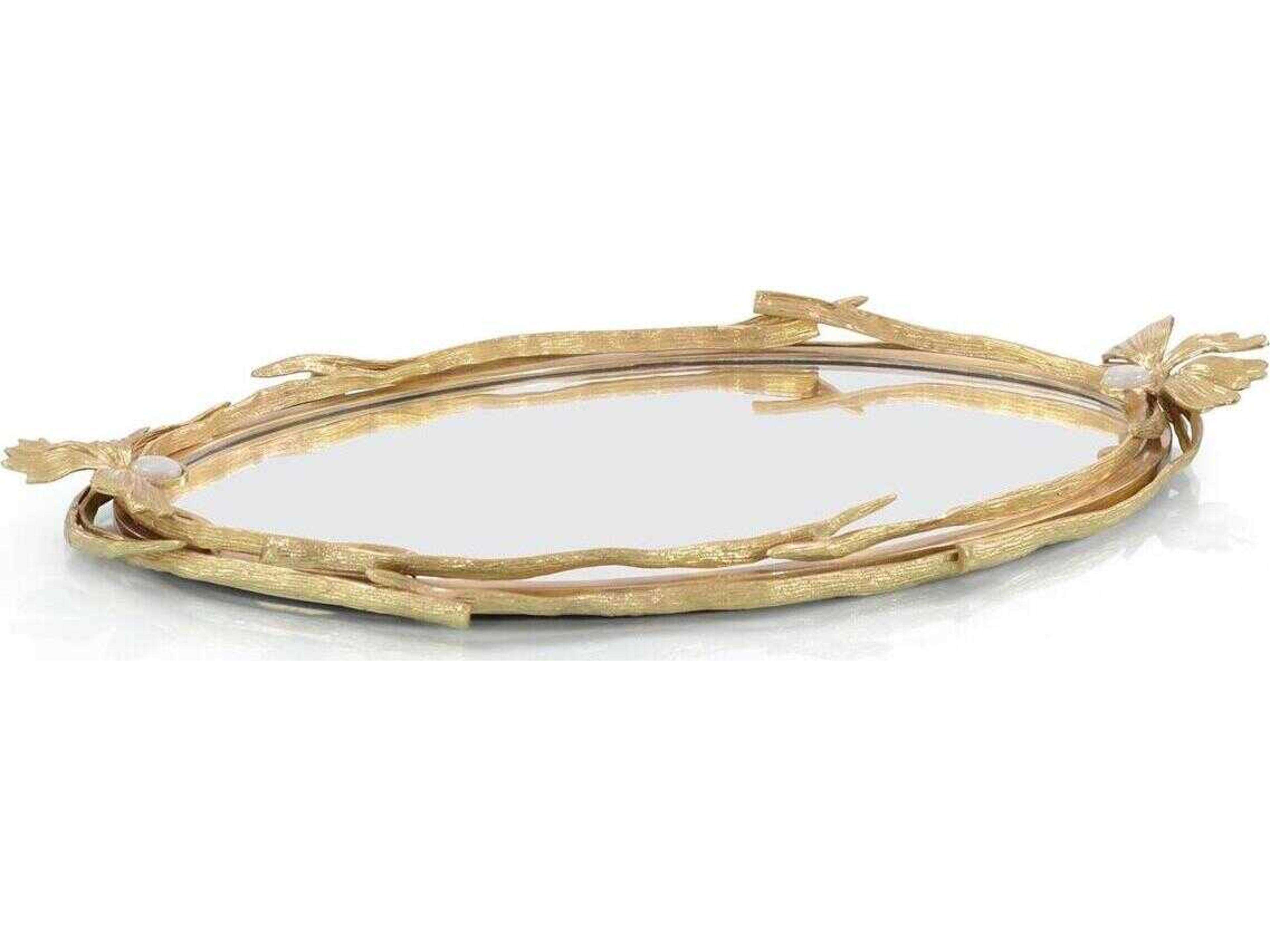 John Richard Brushed Brass Fleur Stone Serving Tray