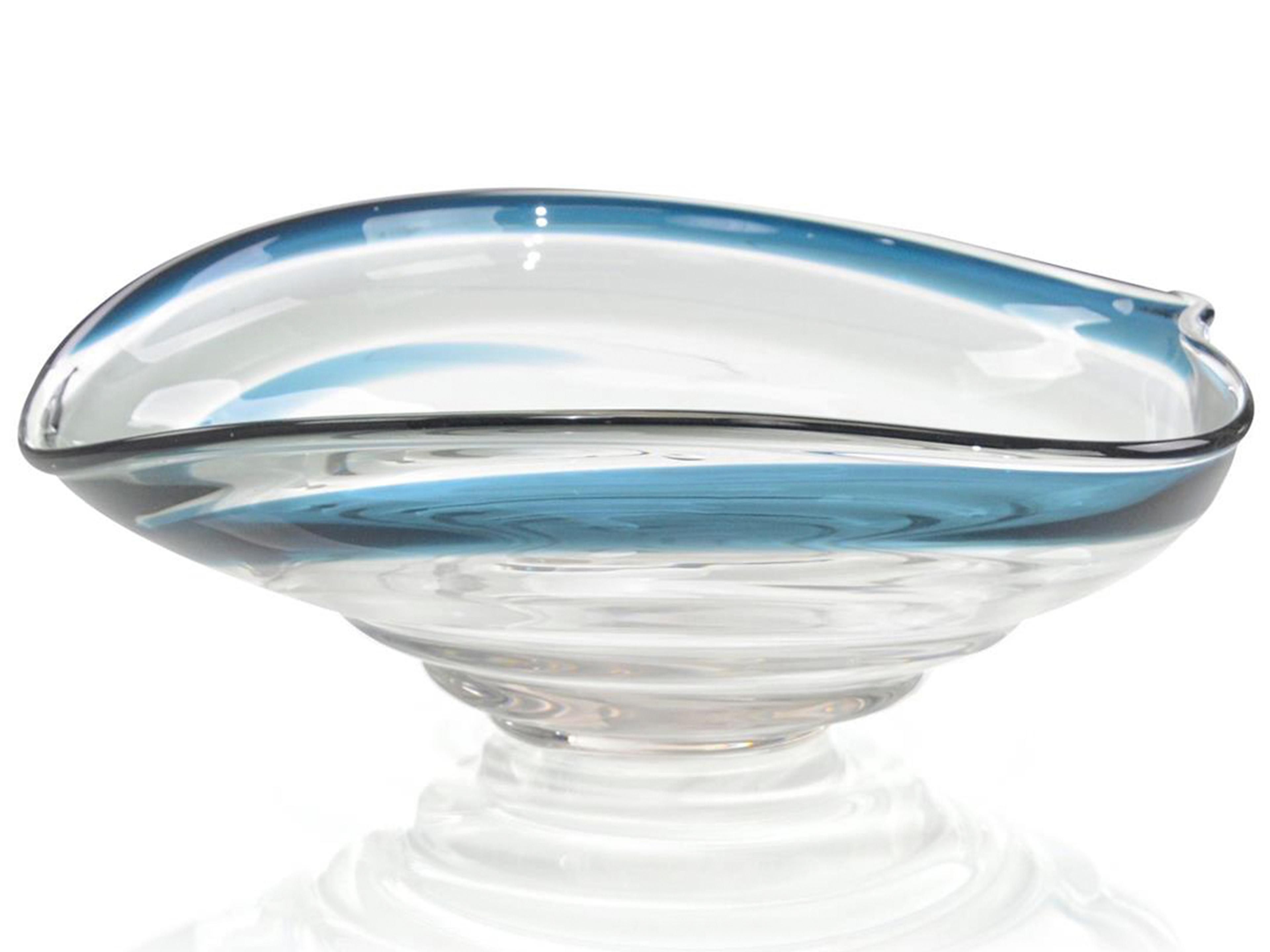 Handblown Dark Blue Grey Glass Decorative Bowl