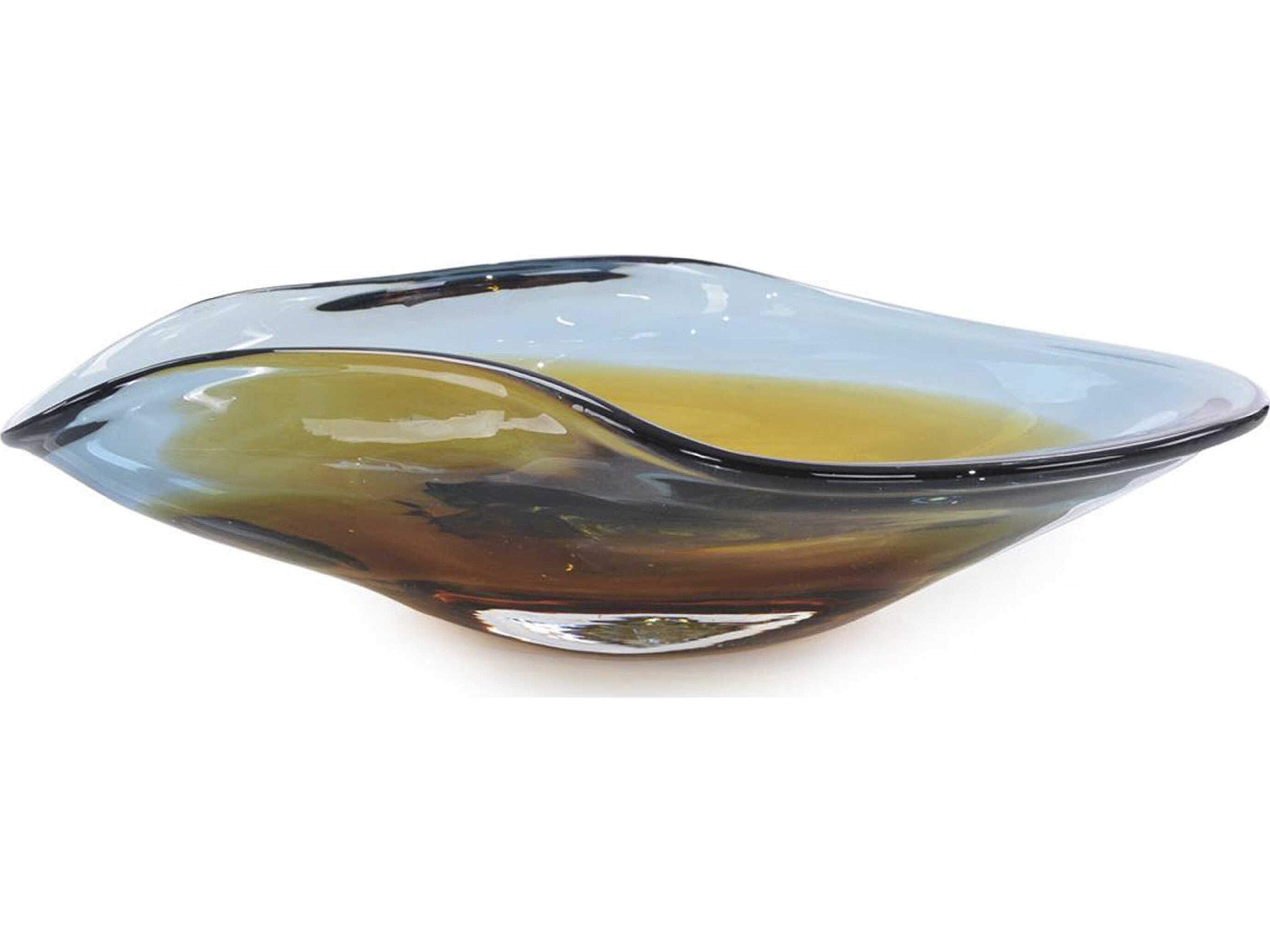 Handblown Dark Blue Amber Curved Decorative Bowl