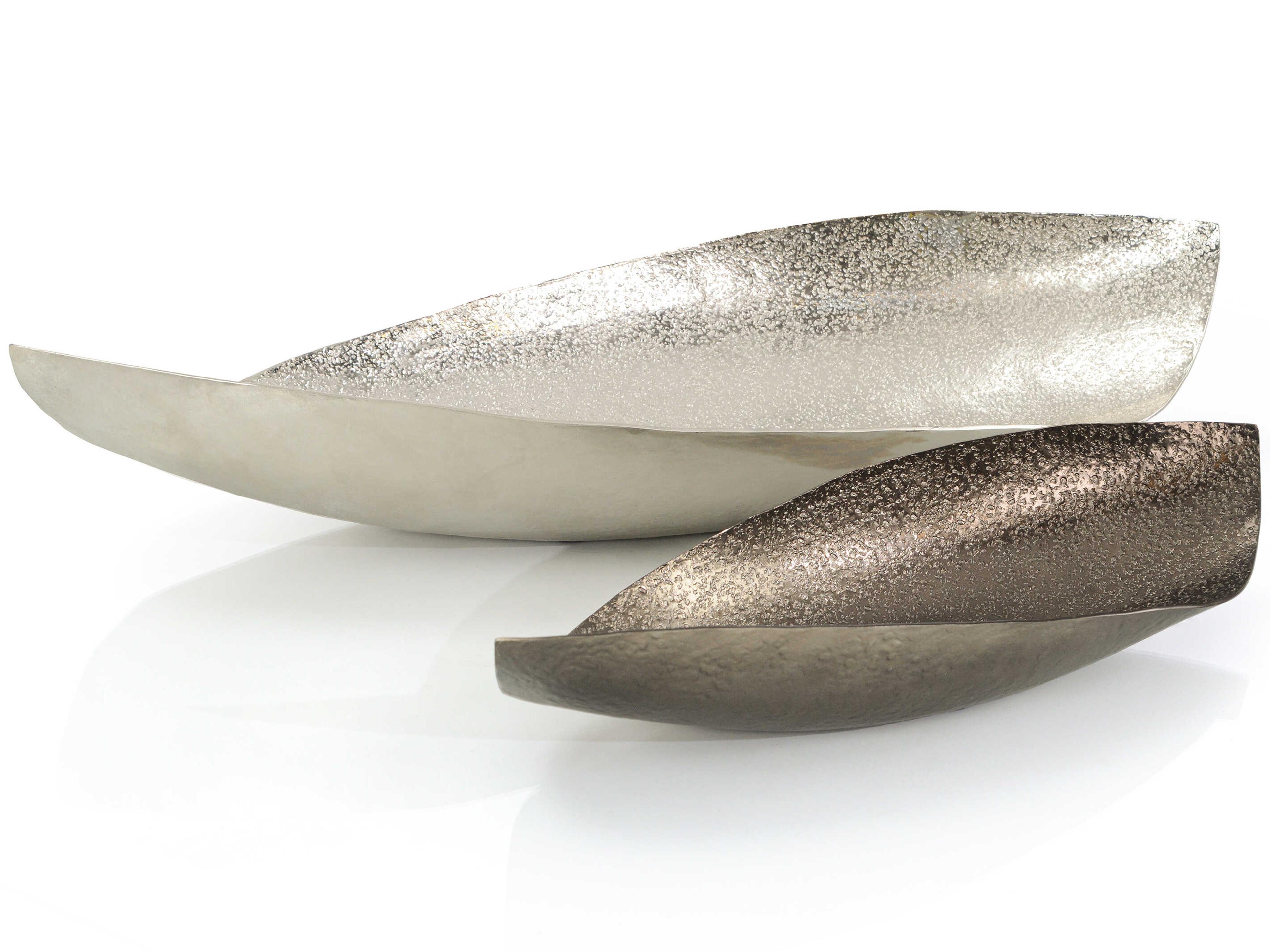 John Richard Silver Dark Copper Pea Pod Nesting Decorative Bowl Set of 2