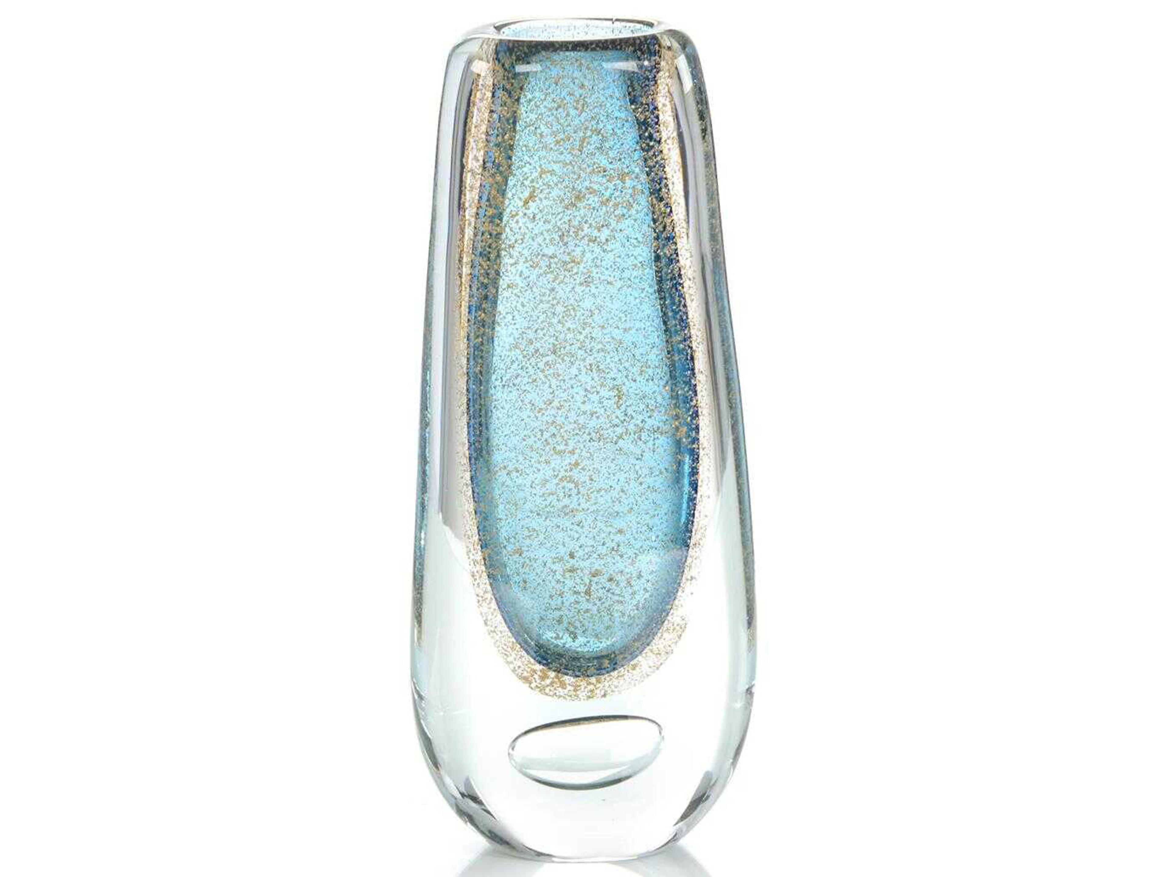 John Richard Gold Flecked Blue Handblown Glass Vase