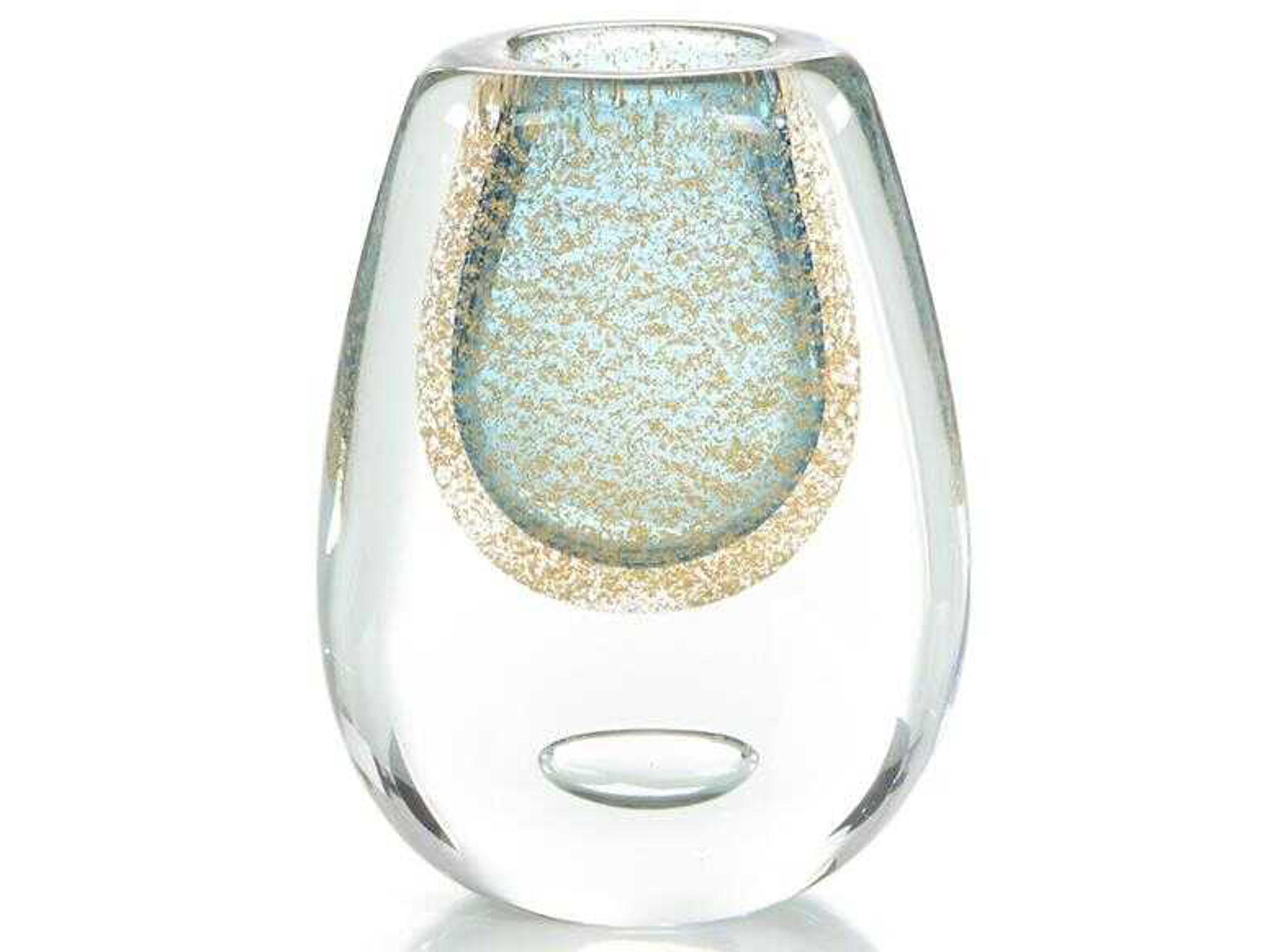 Gold Flecked Blue Handblown Glass Vase