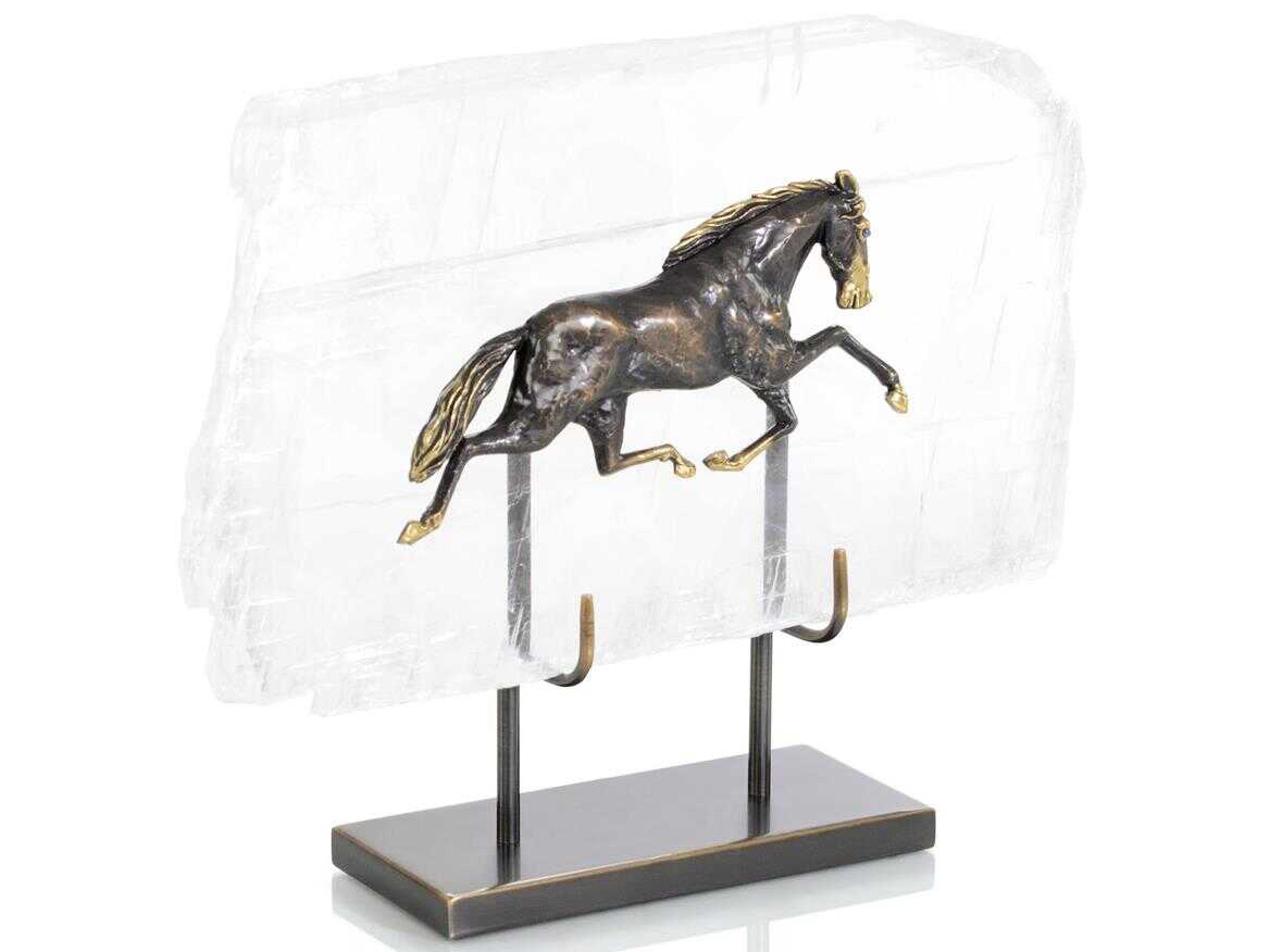 John Richard Dark Bronze Horse in Selenite Sculpture