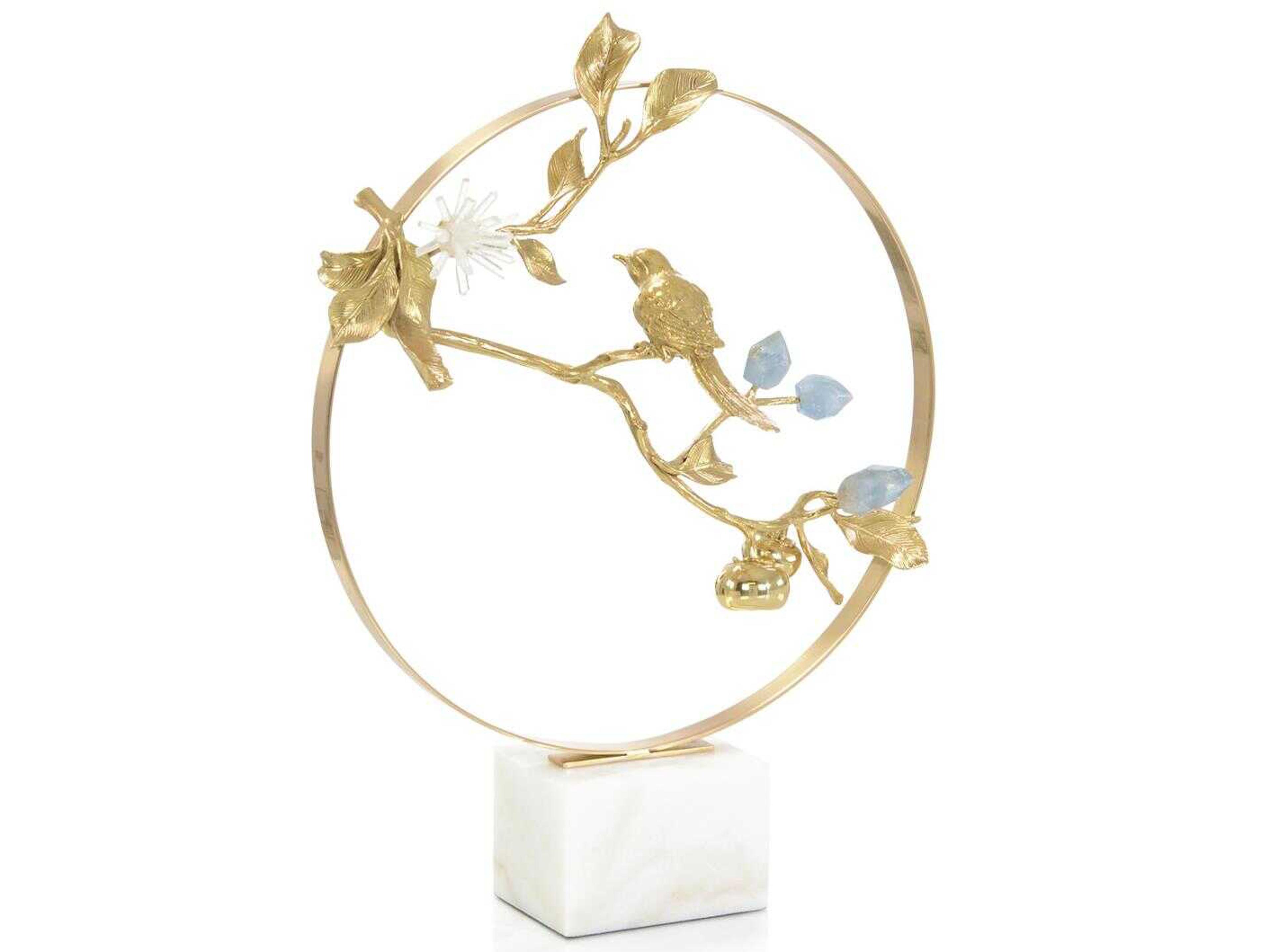 John Richard Brass Bird and Cyanite Flowers Sculpture