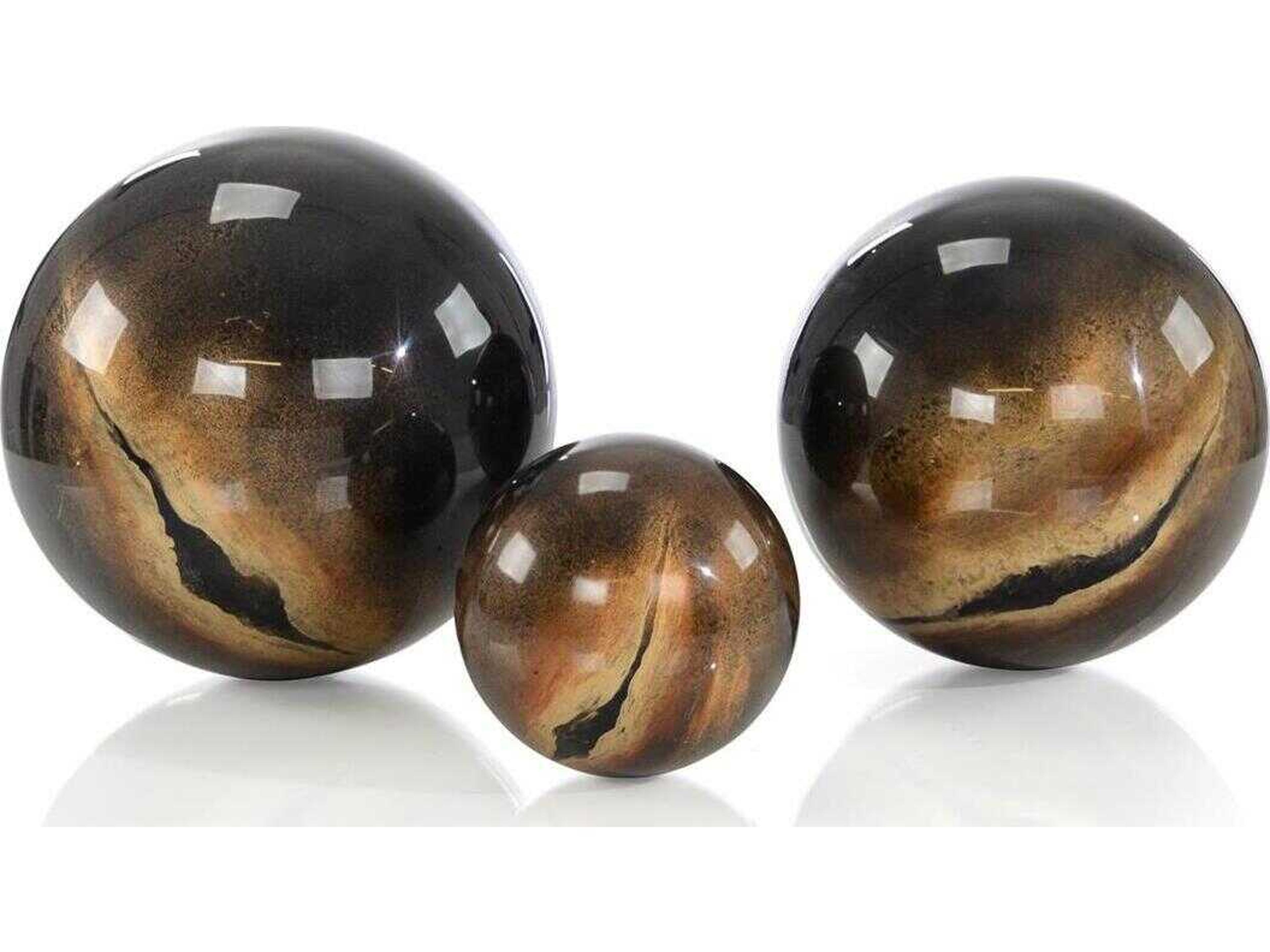 John Richard Brown Gold Decorative Lacero Balls Set of 3