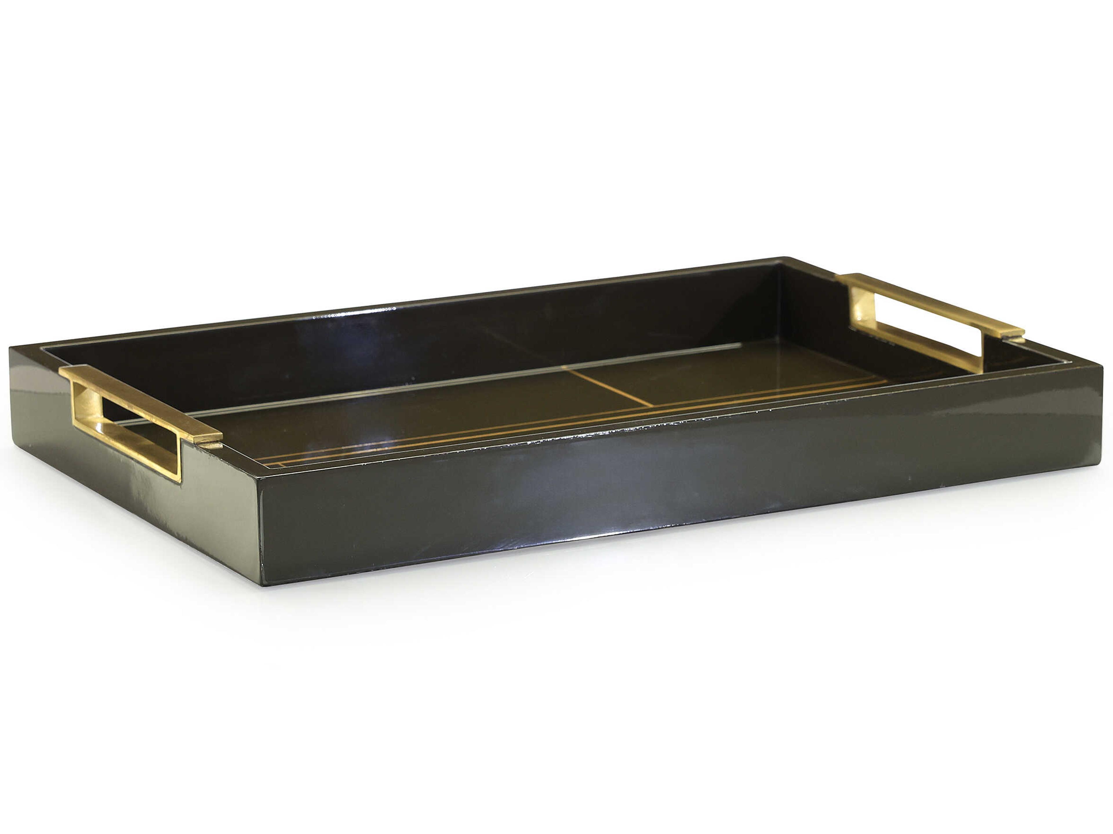 Black Tenebra Serving Tray with Brass Handles