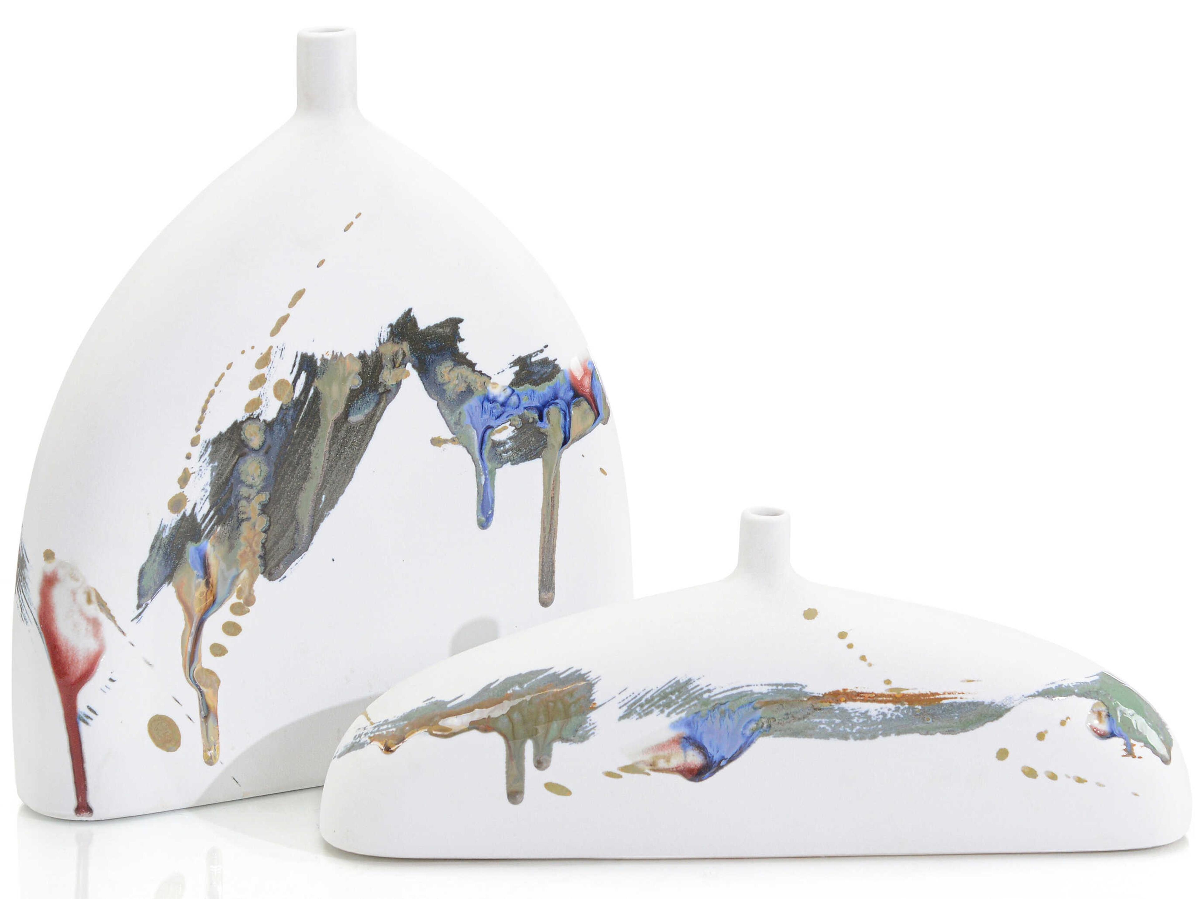 White Splash of Color Vase Set of 2