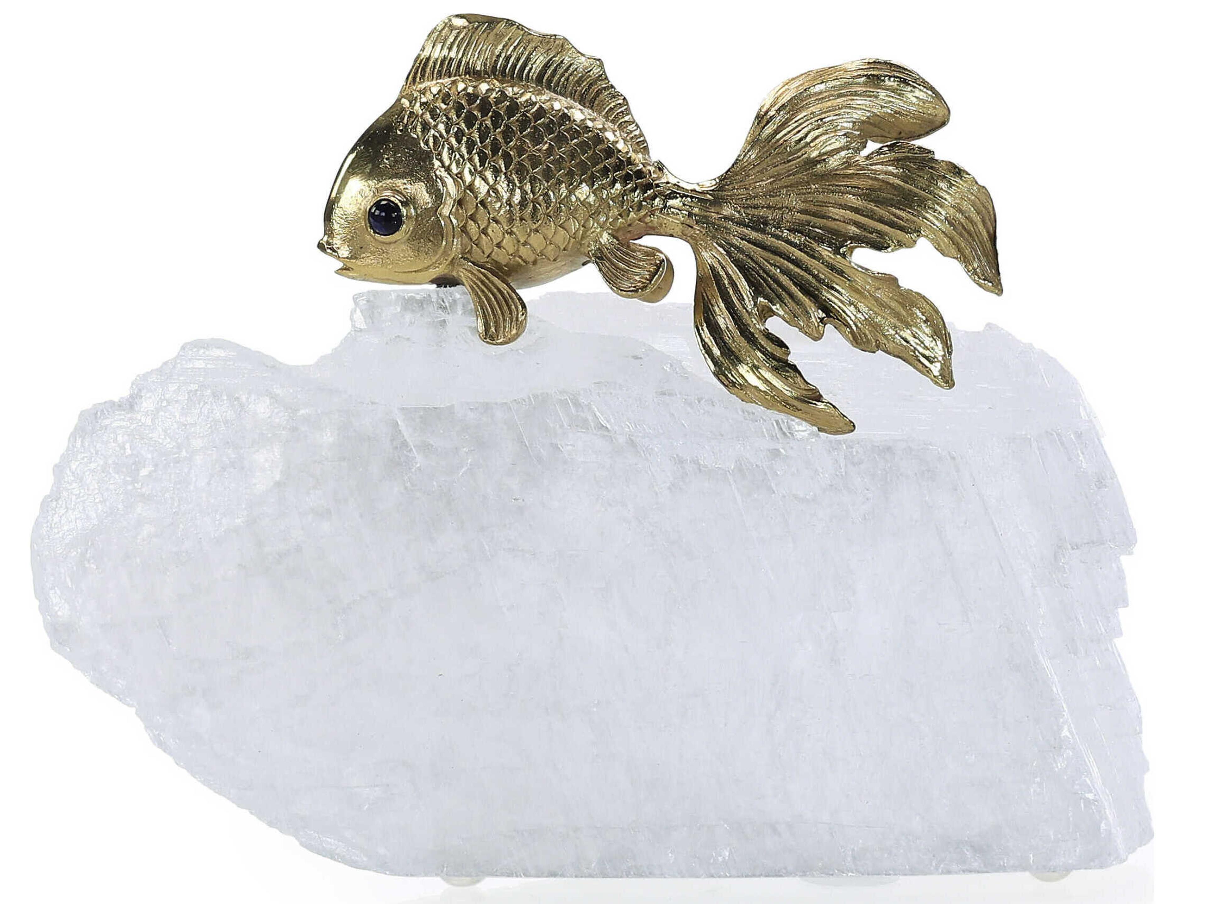 John Richard Fantail Goldfish on Selenite-III Sculpture