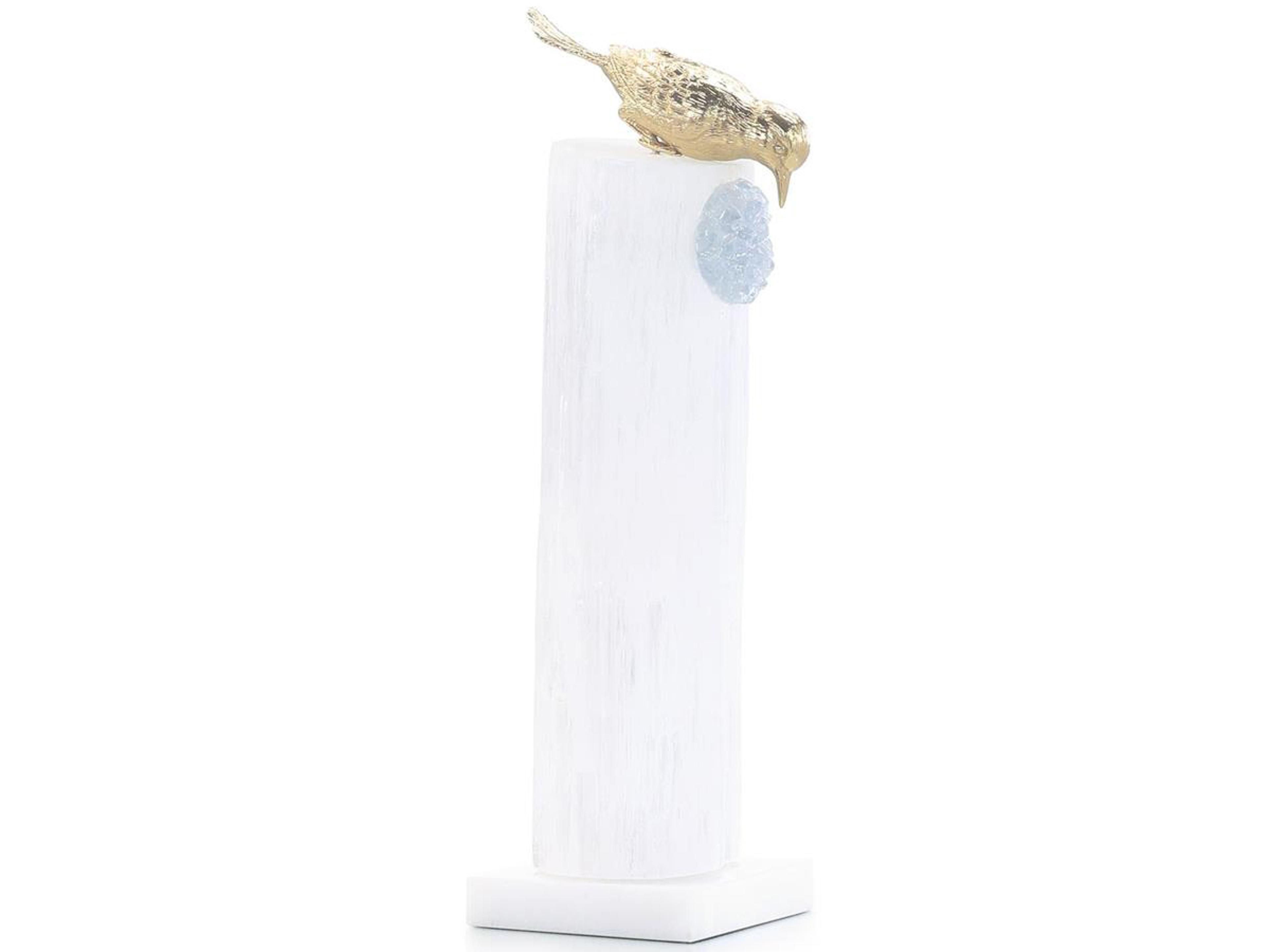 John Richard Brass Bird on Selenite Roost-II Sculpture