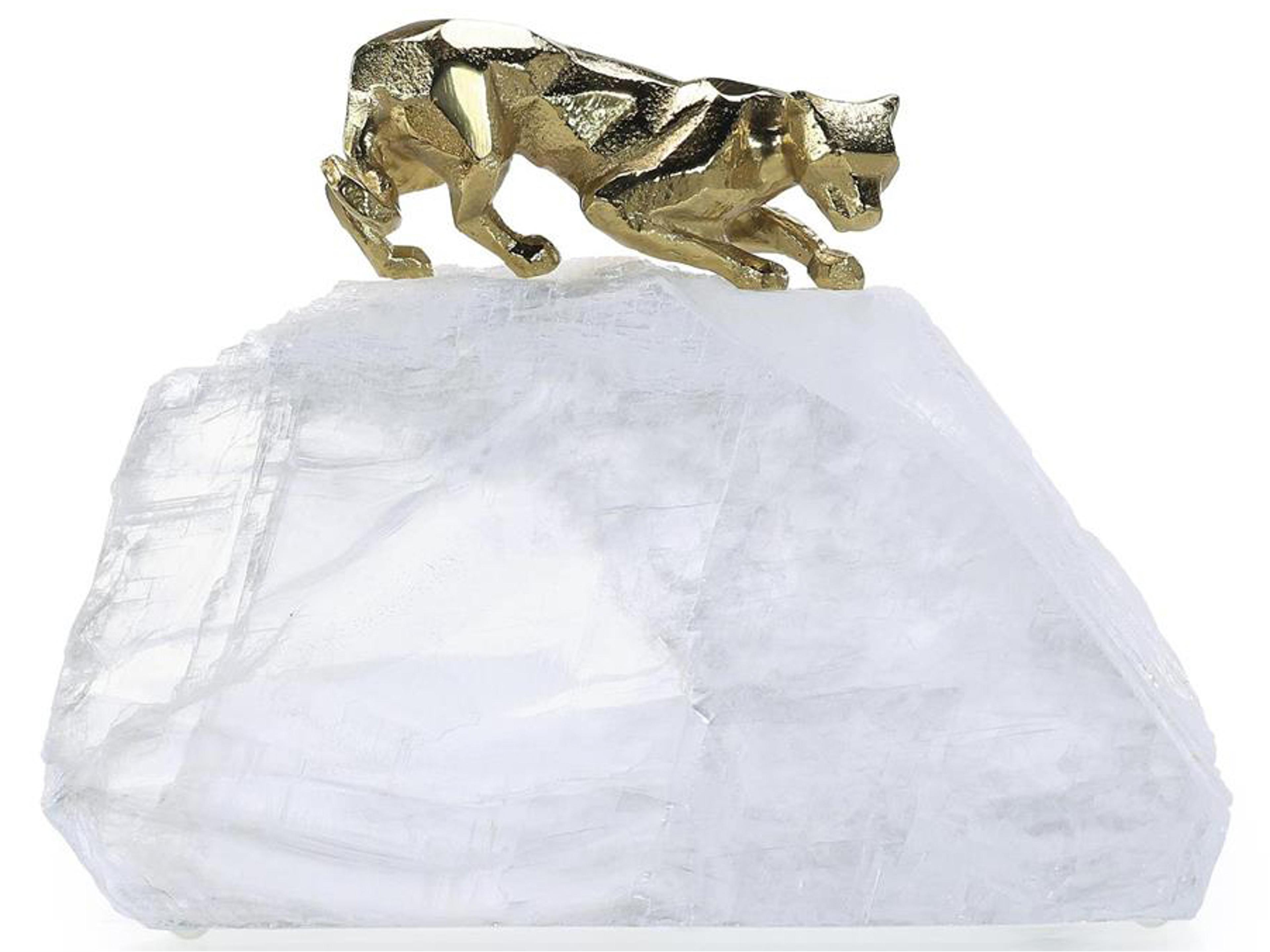 John Richard Perched Brass Panther on Selenite Sculpture