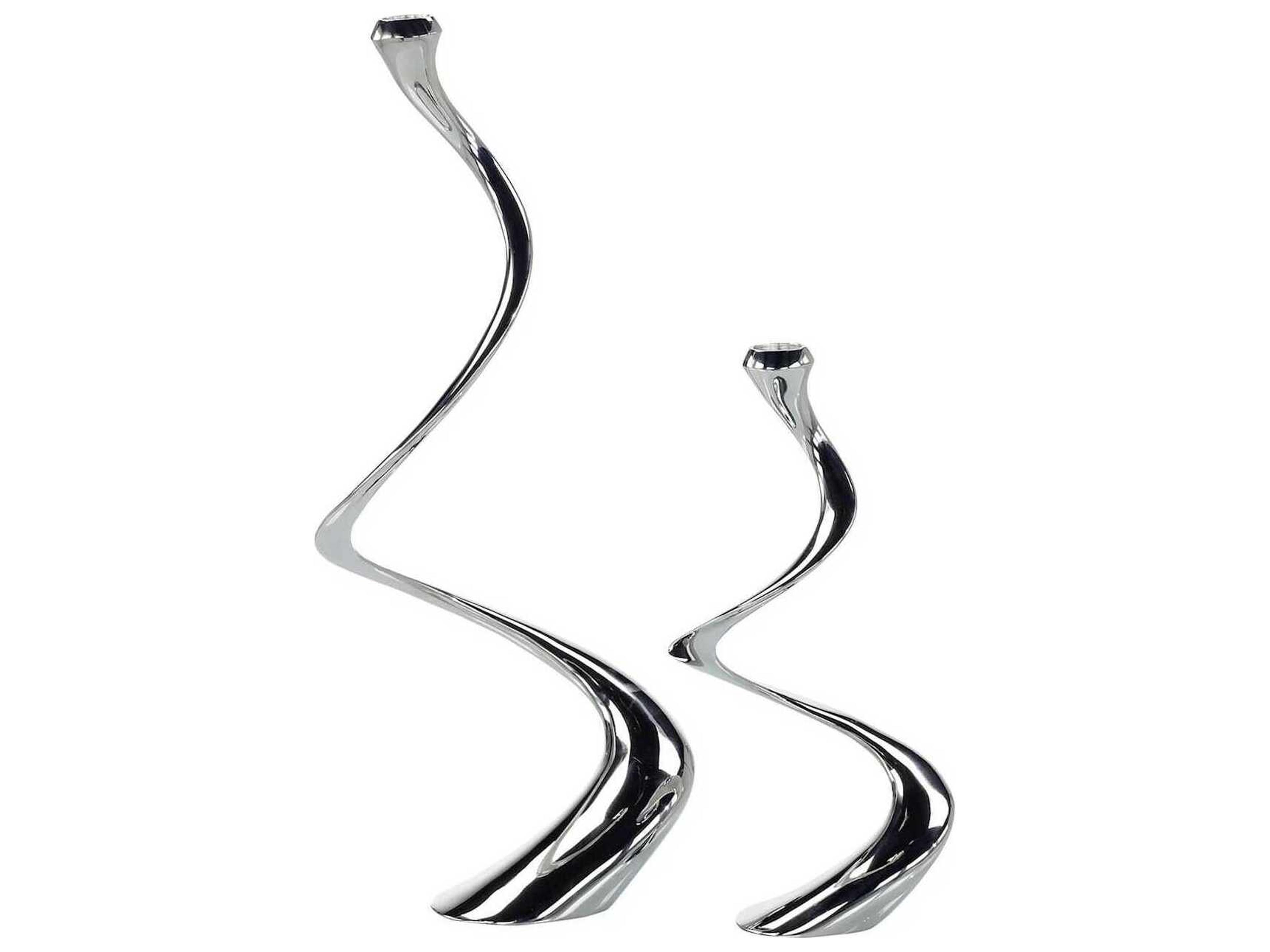 John Richard Spiral Polished Stainless Steel Candle Holder Set of 2