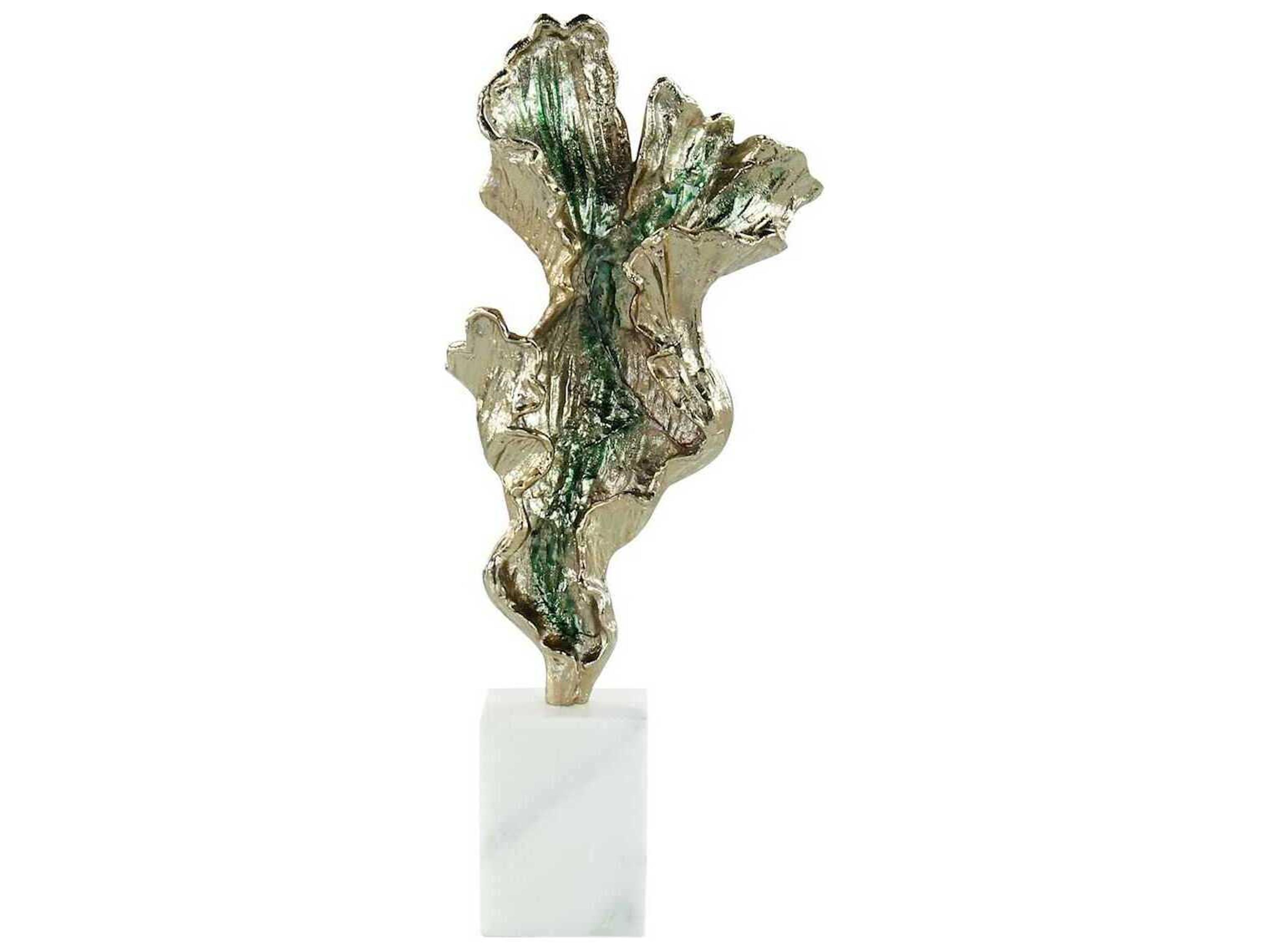 John Richard Gold Gleaming Leaf on Marble Base Sculpture