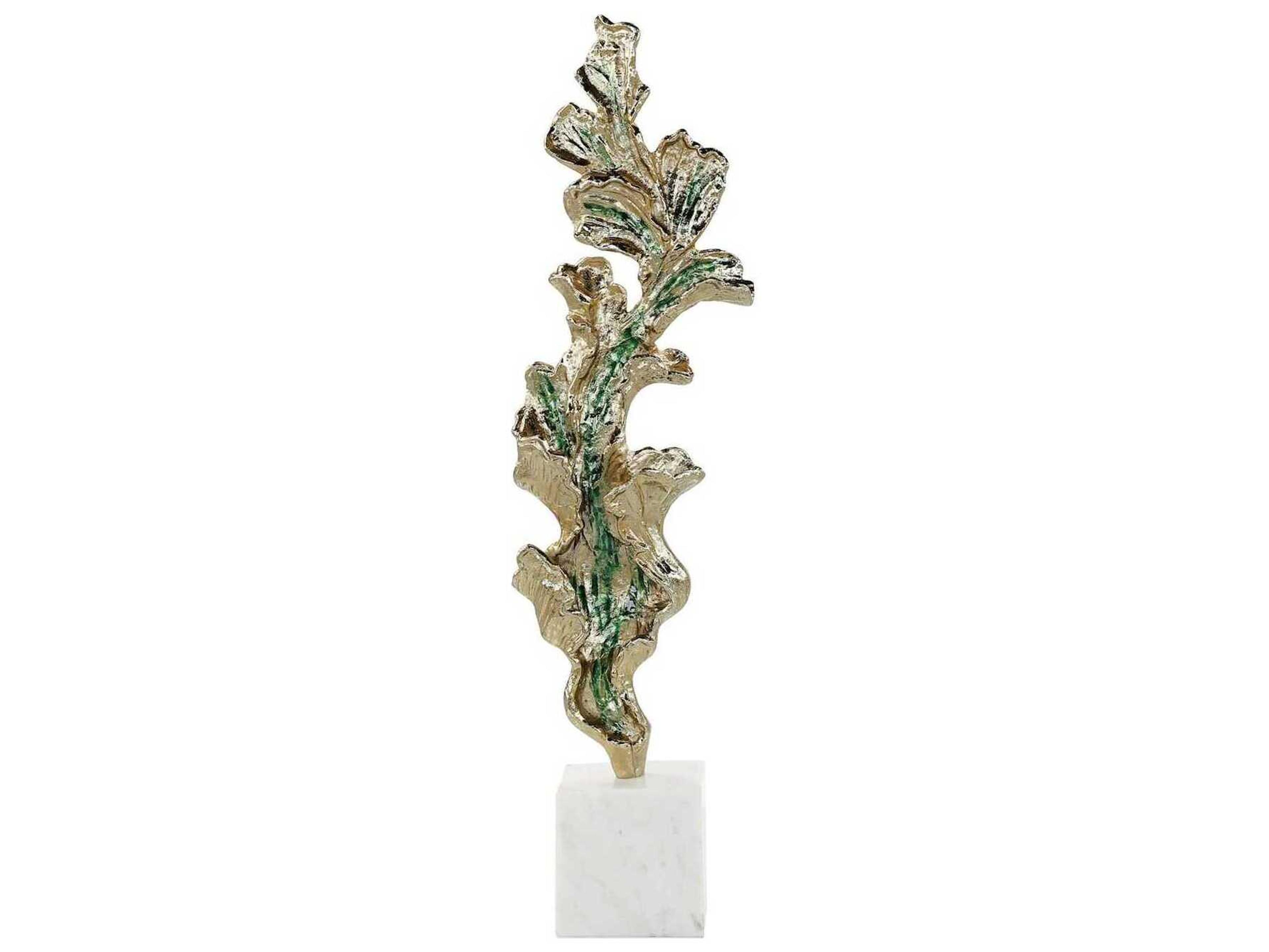 Gold Gleaming Leaf on Marble Base Sculpture