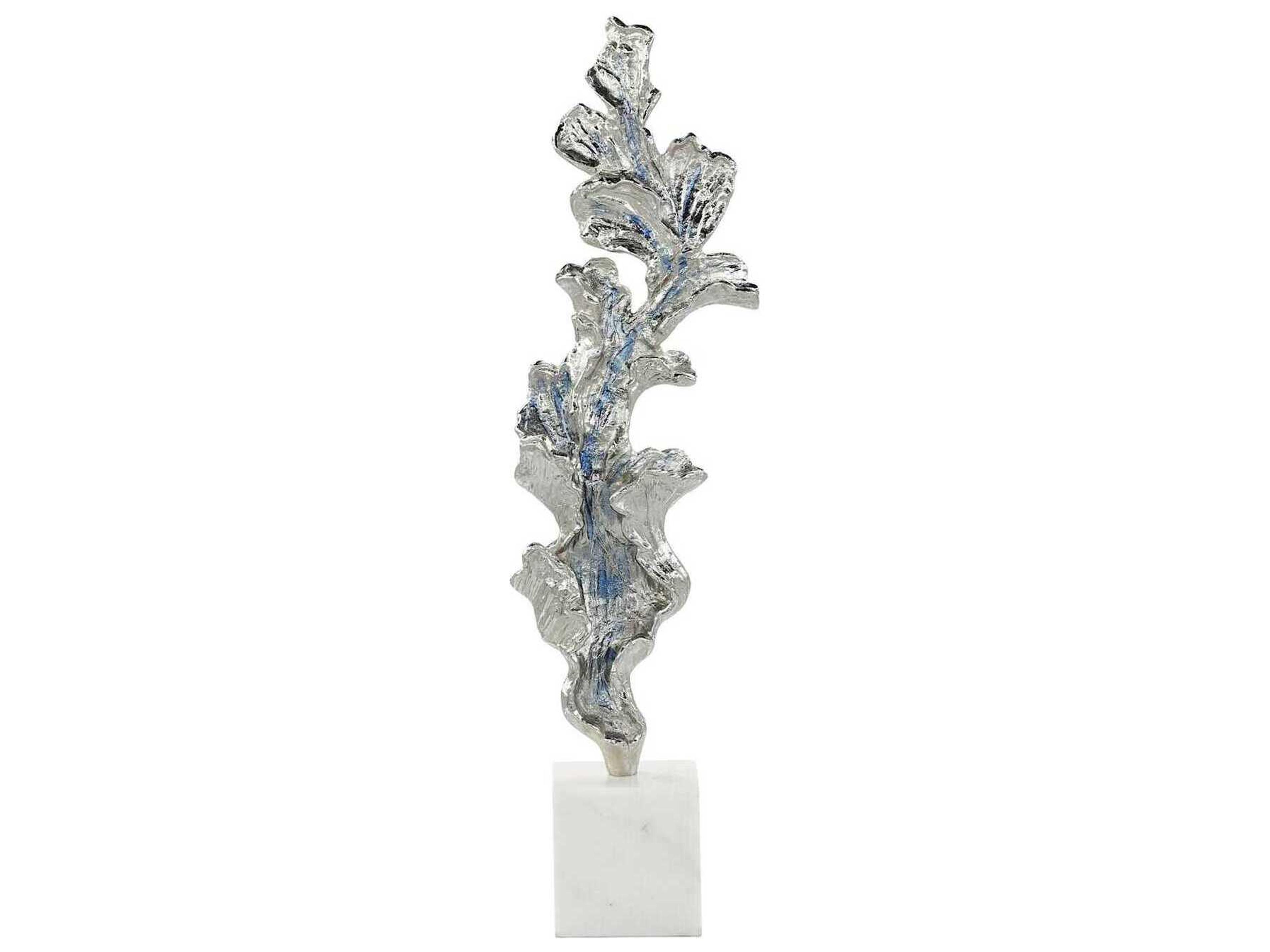Silver Gleaming Leaf on Marble Base Sculpture