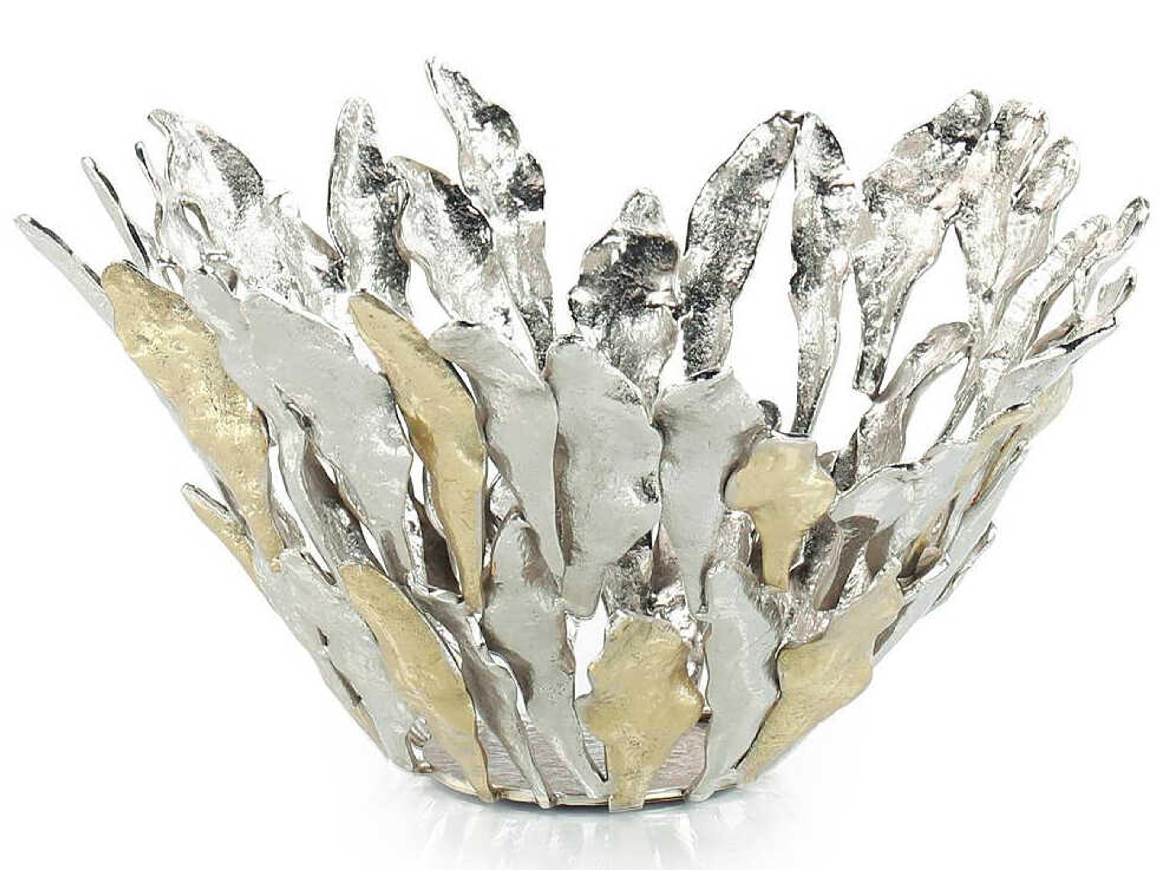 Nickel Polished Brass Plume Decorative Bowl
