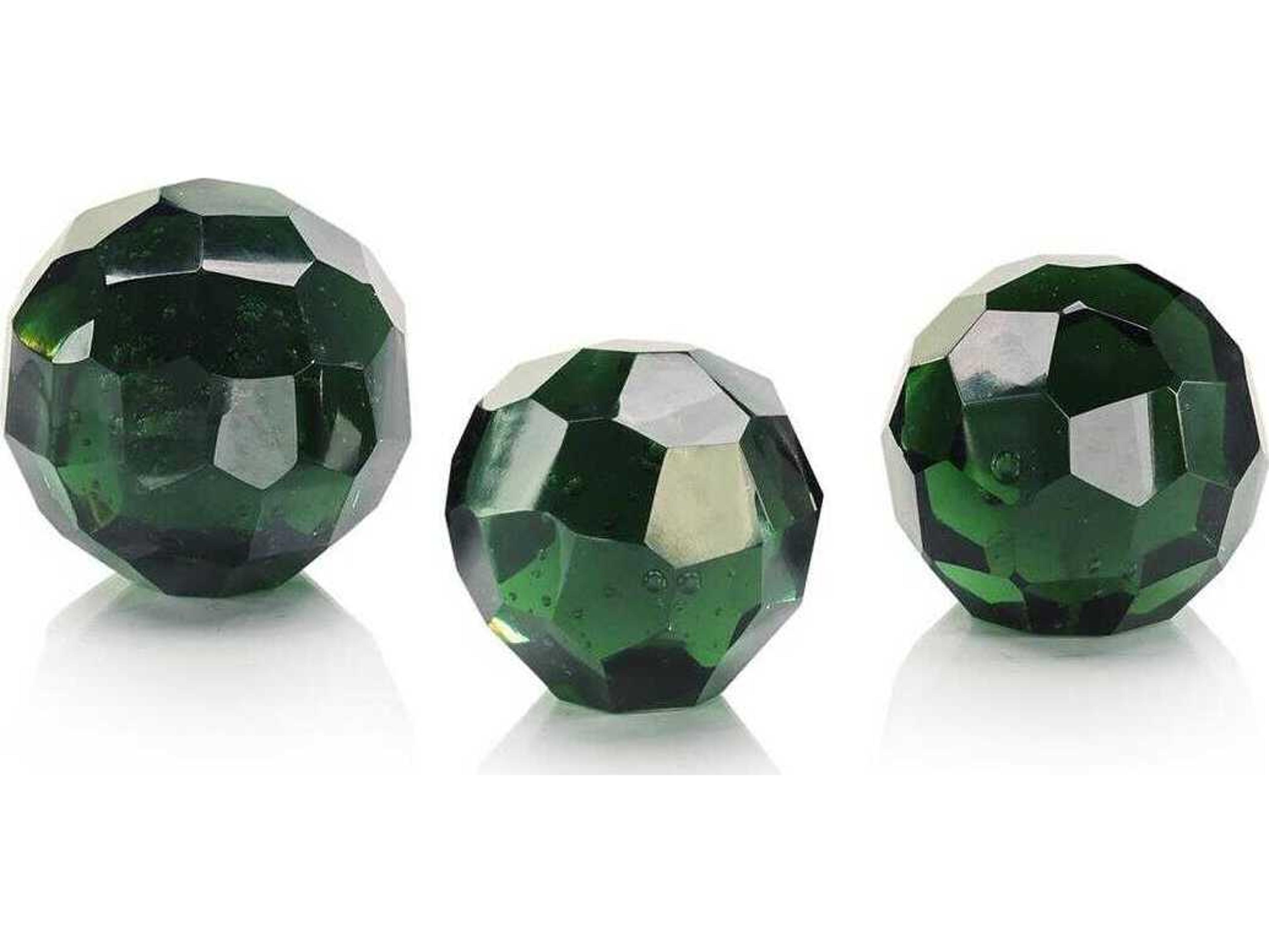 John Richard Green Cut Glass Orbs Set of 3