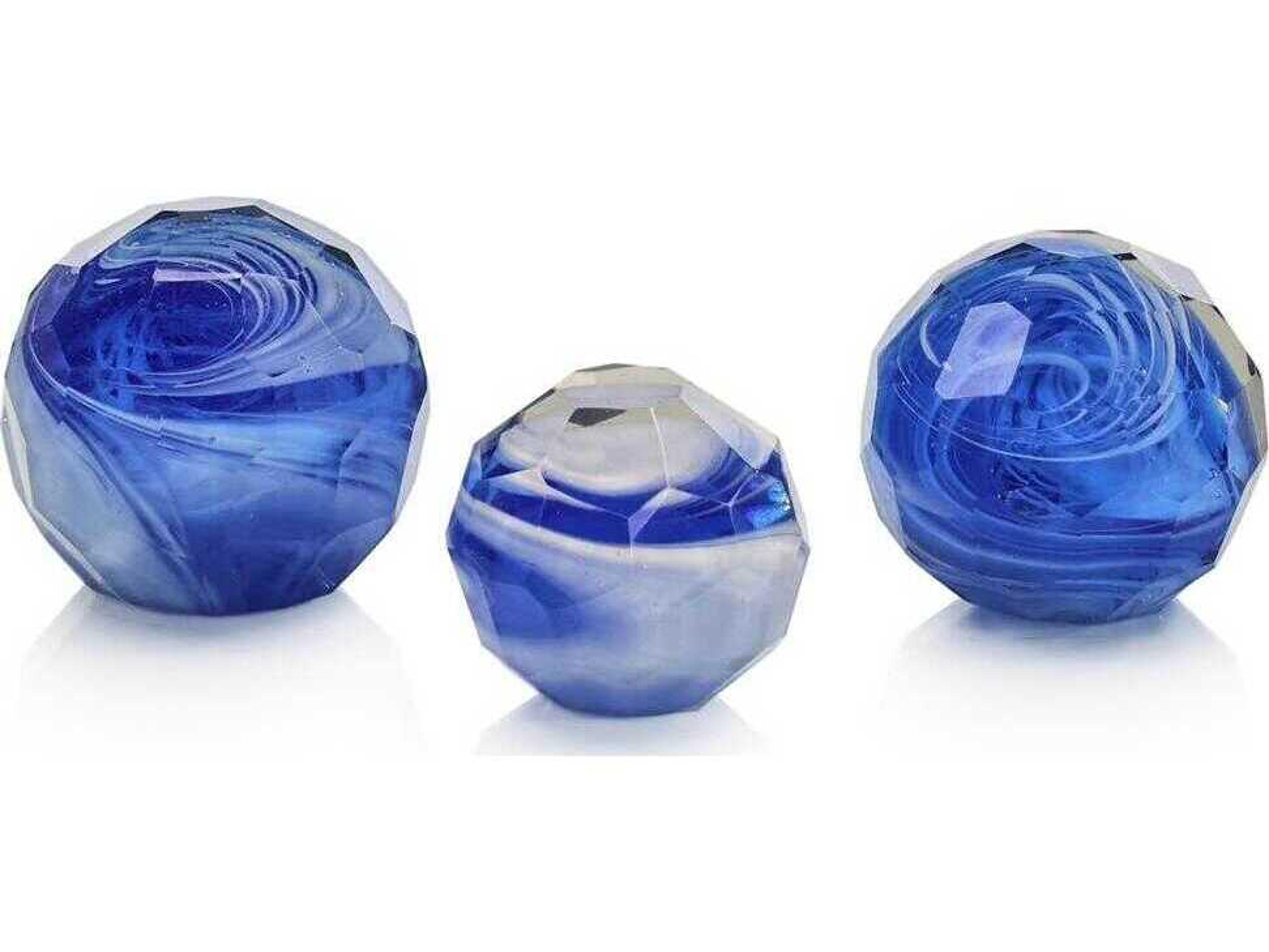 Blue Cut Glass Orbs Set of 3