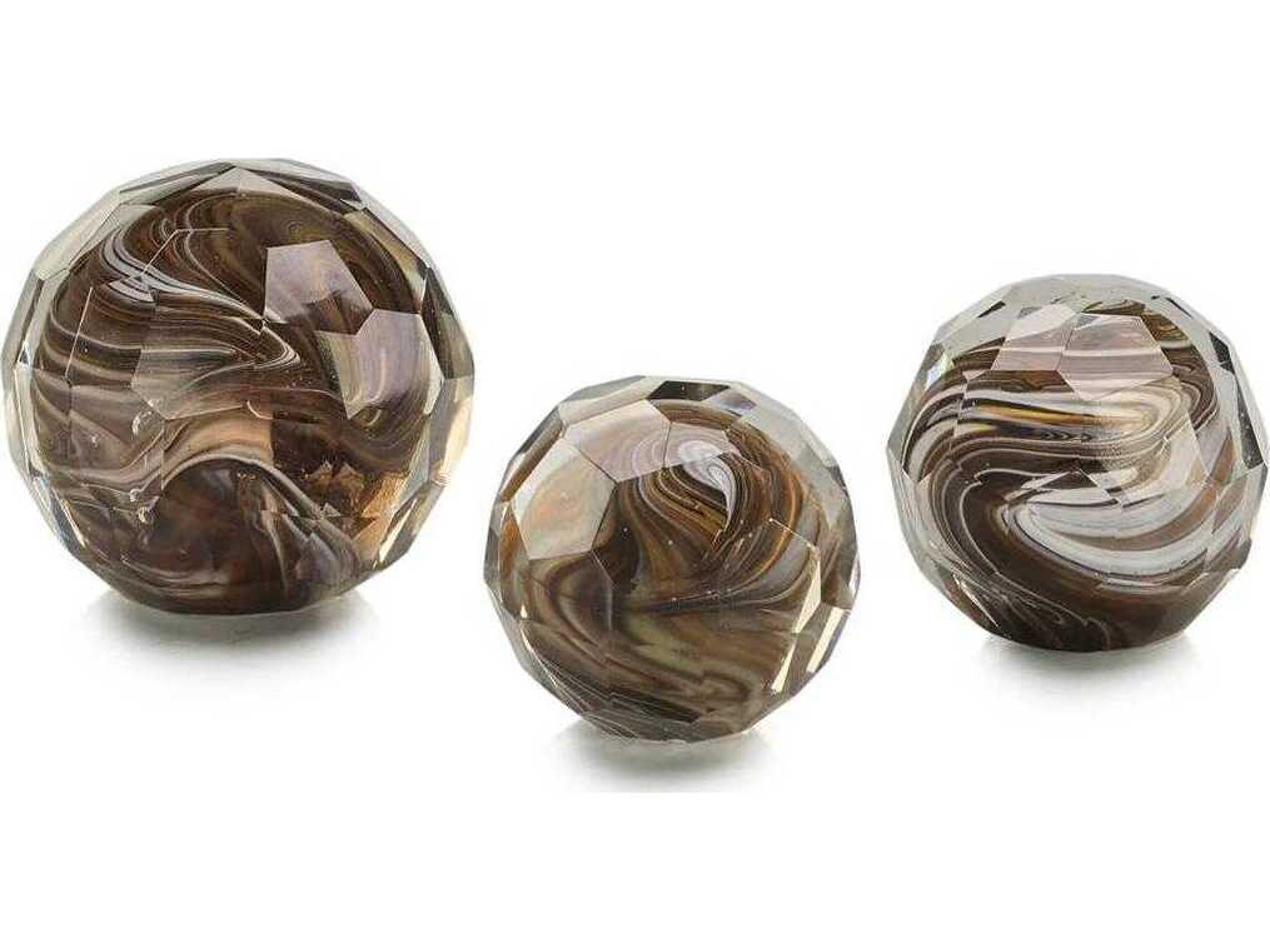 Amber Cut Glass Orbs Set of 3