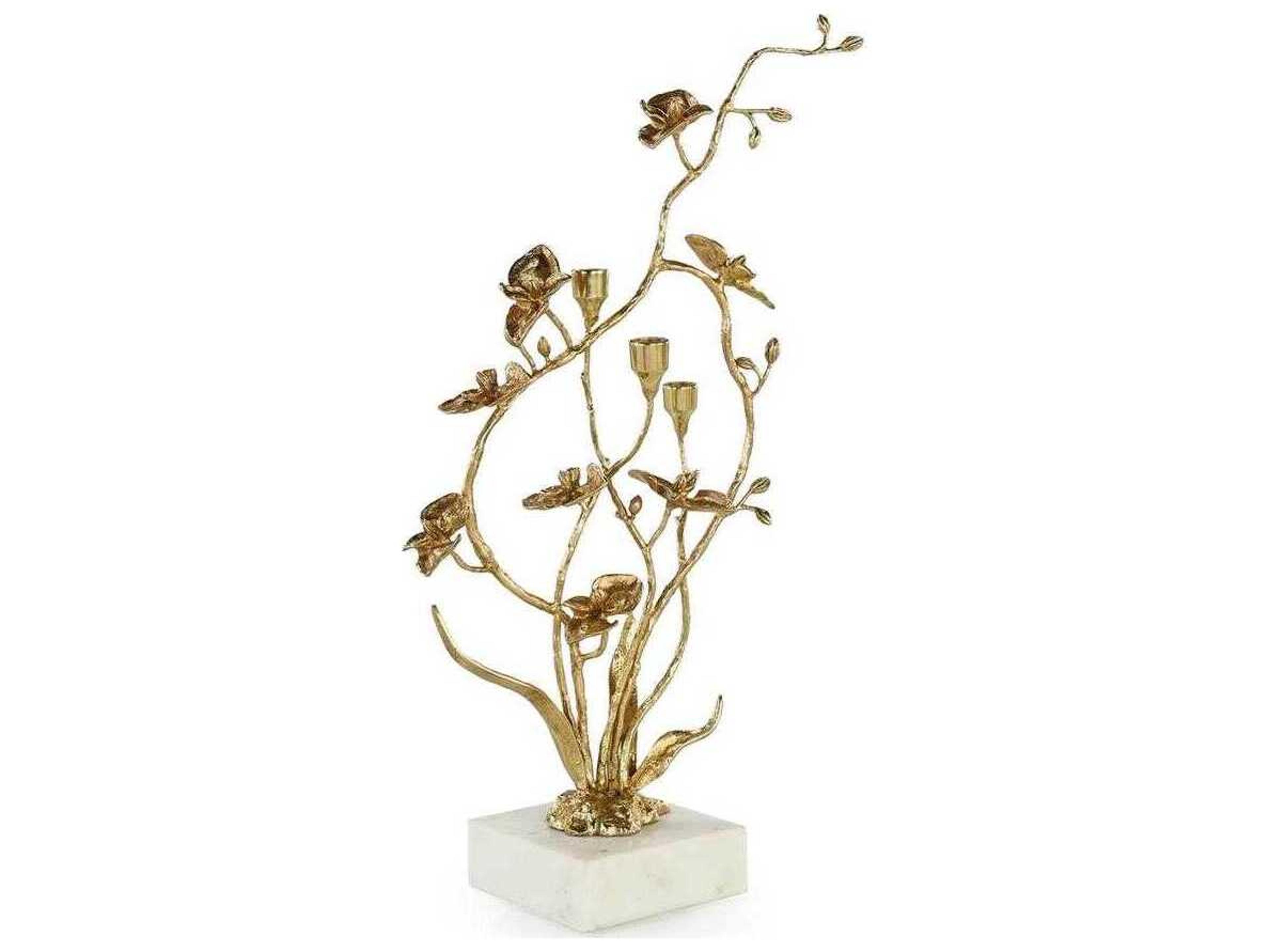 John Richard Orchids in Bloom Brass Candleholder