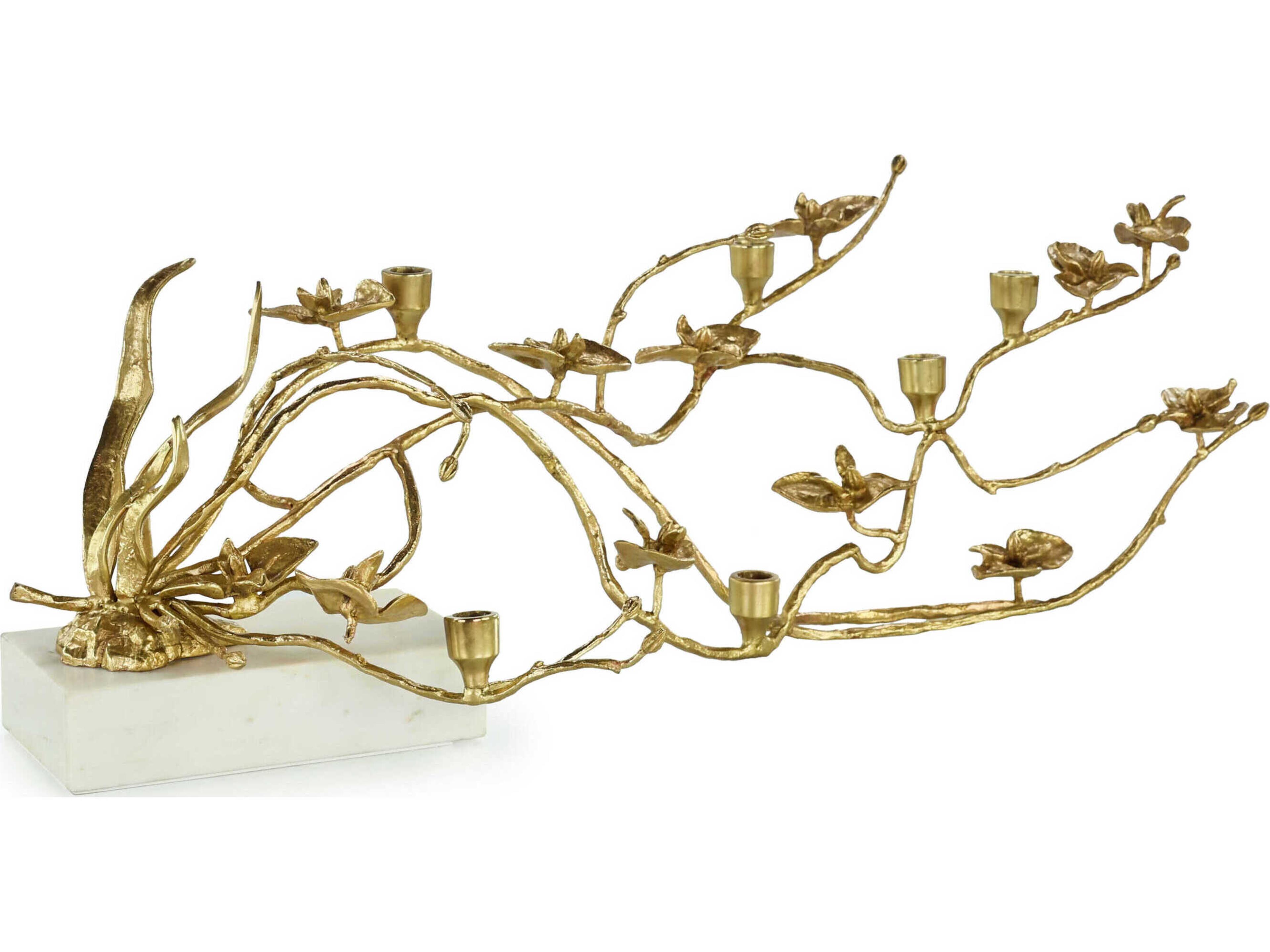 John Richard Orchids in Bloom Brass Candleholder