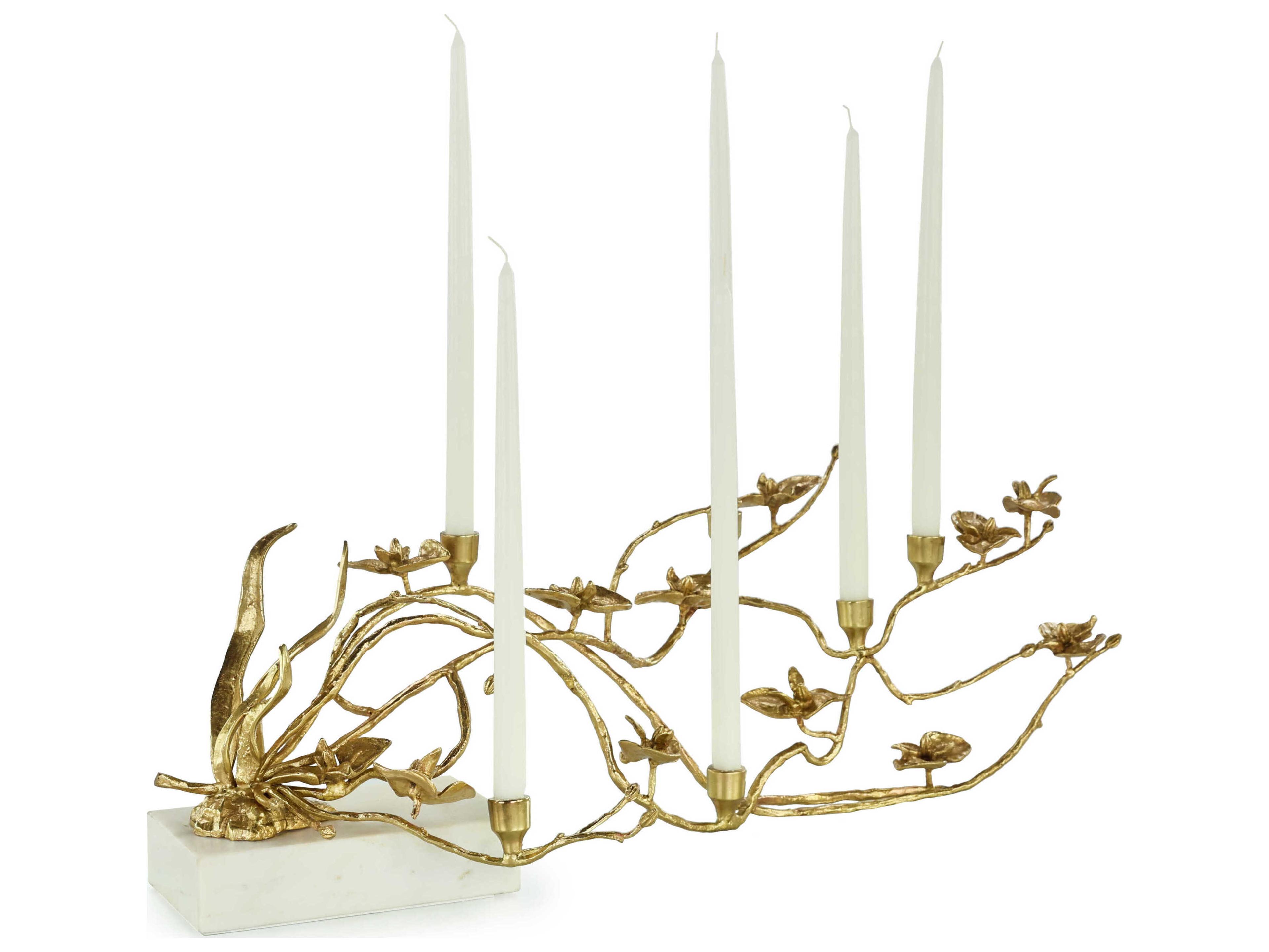 John Richard Orchids in Bloom Brass Candleholder