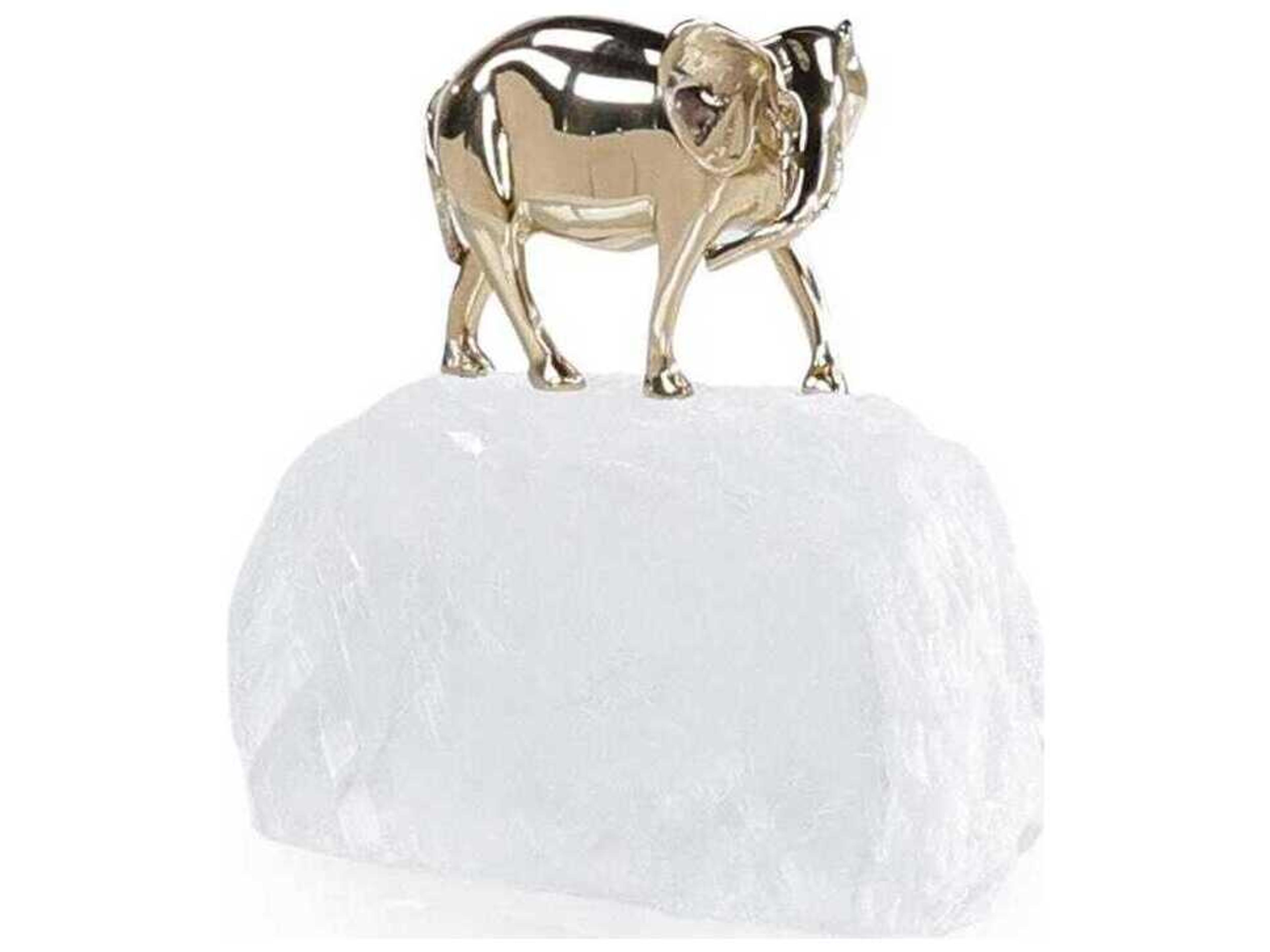 John Richard Brass Elephant on Selenite-I Sculpture