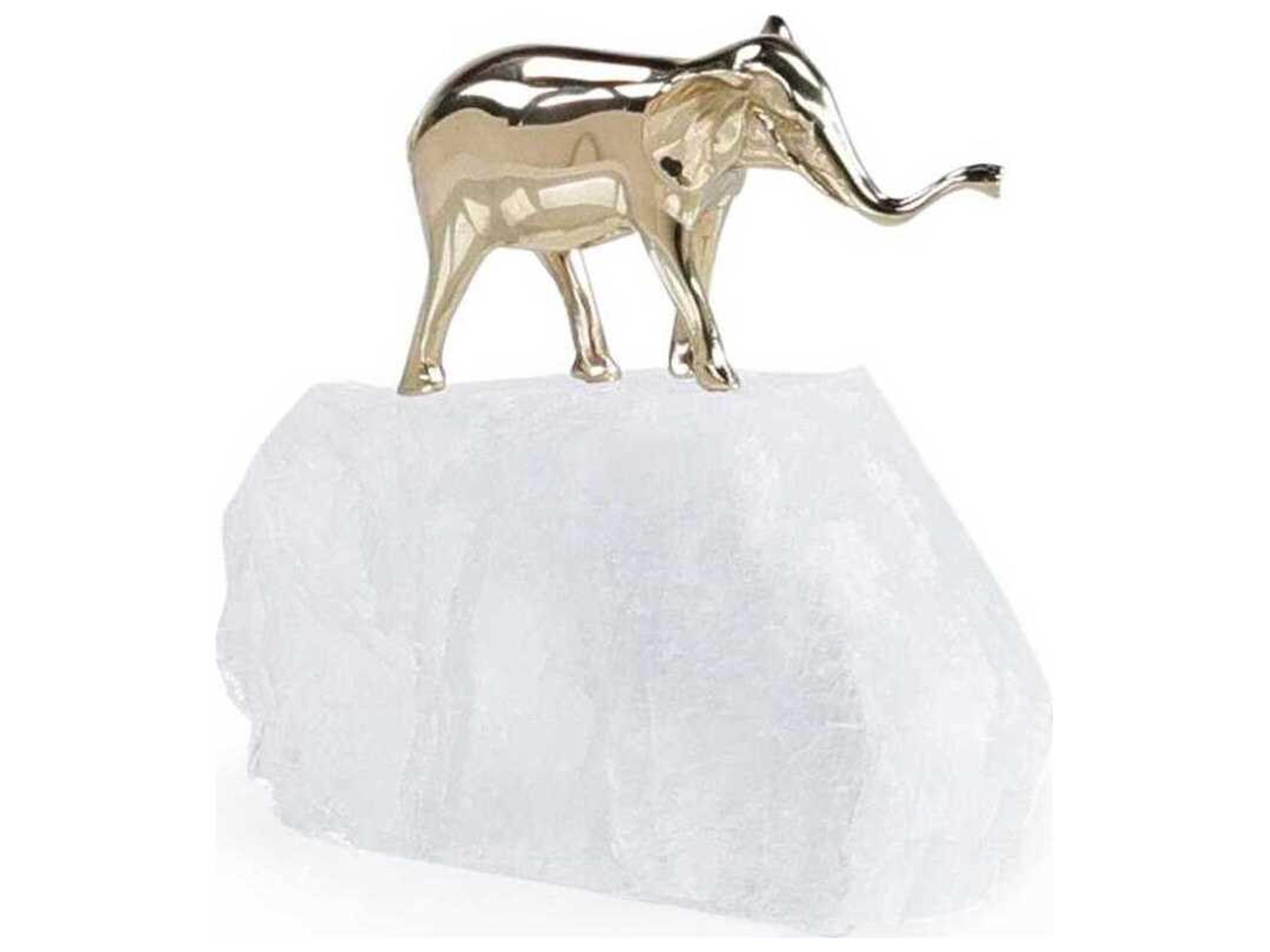 John Richard Brass Elephant on Selenite-II Sculpture