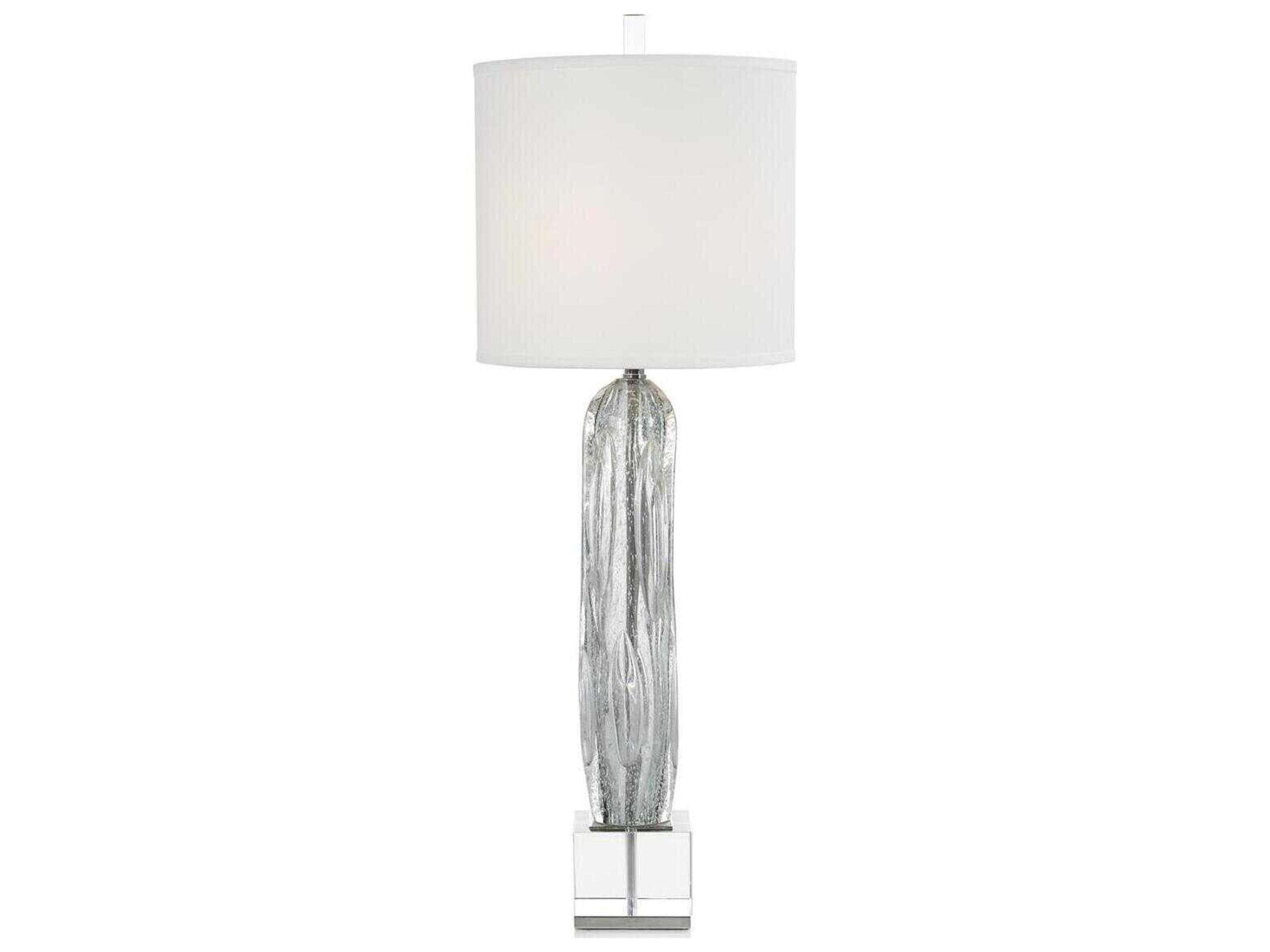 Margaret Fisher Argentine Blue Grey White Linen Outside Silk Inside Crystal Glass Buffet Lamp