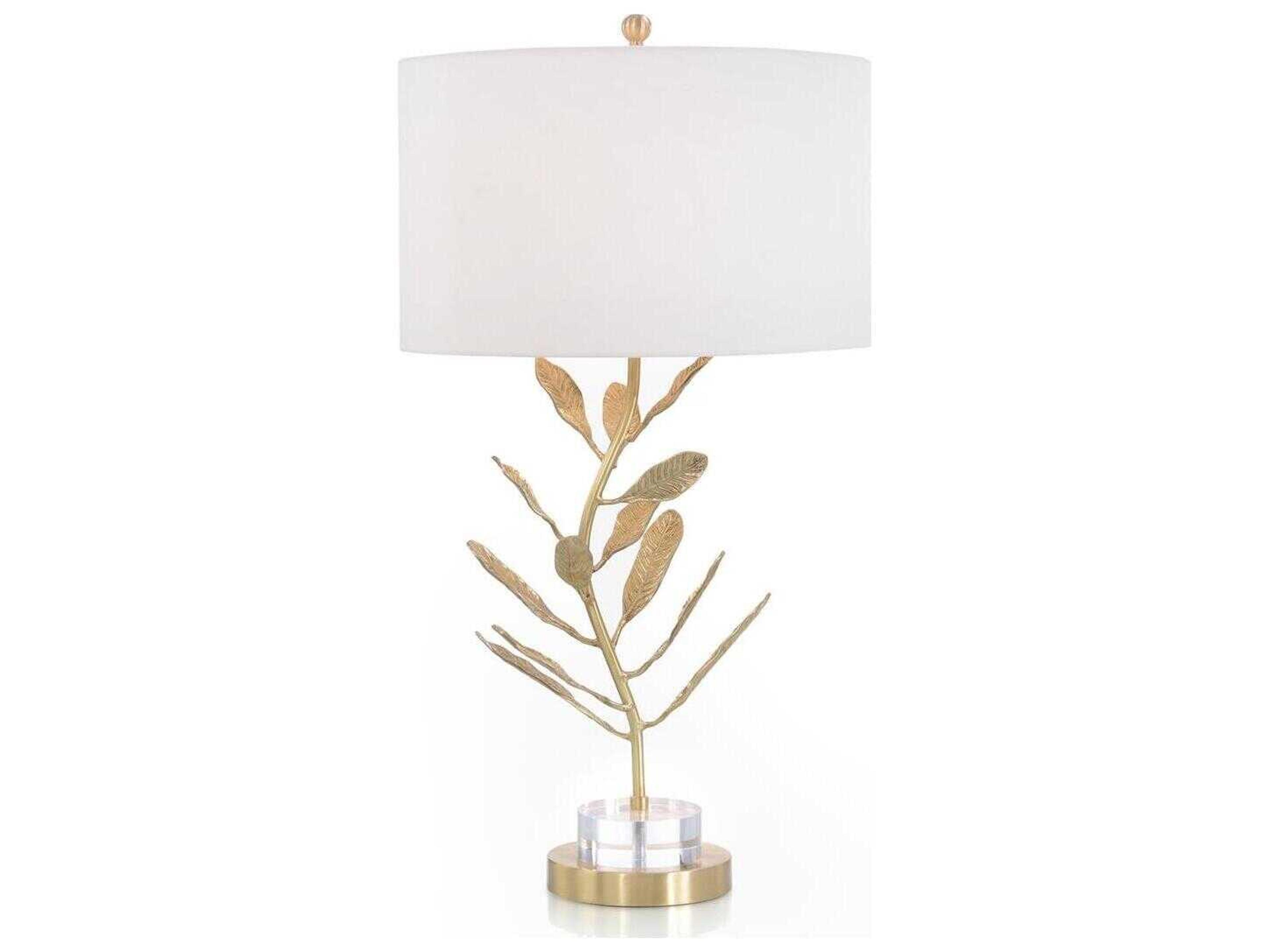 John Richard Margaret Fisher Plumeria Textured Gold White Linen Buffet Lamp