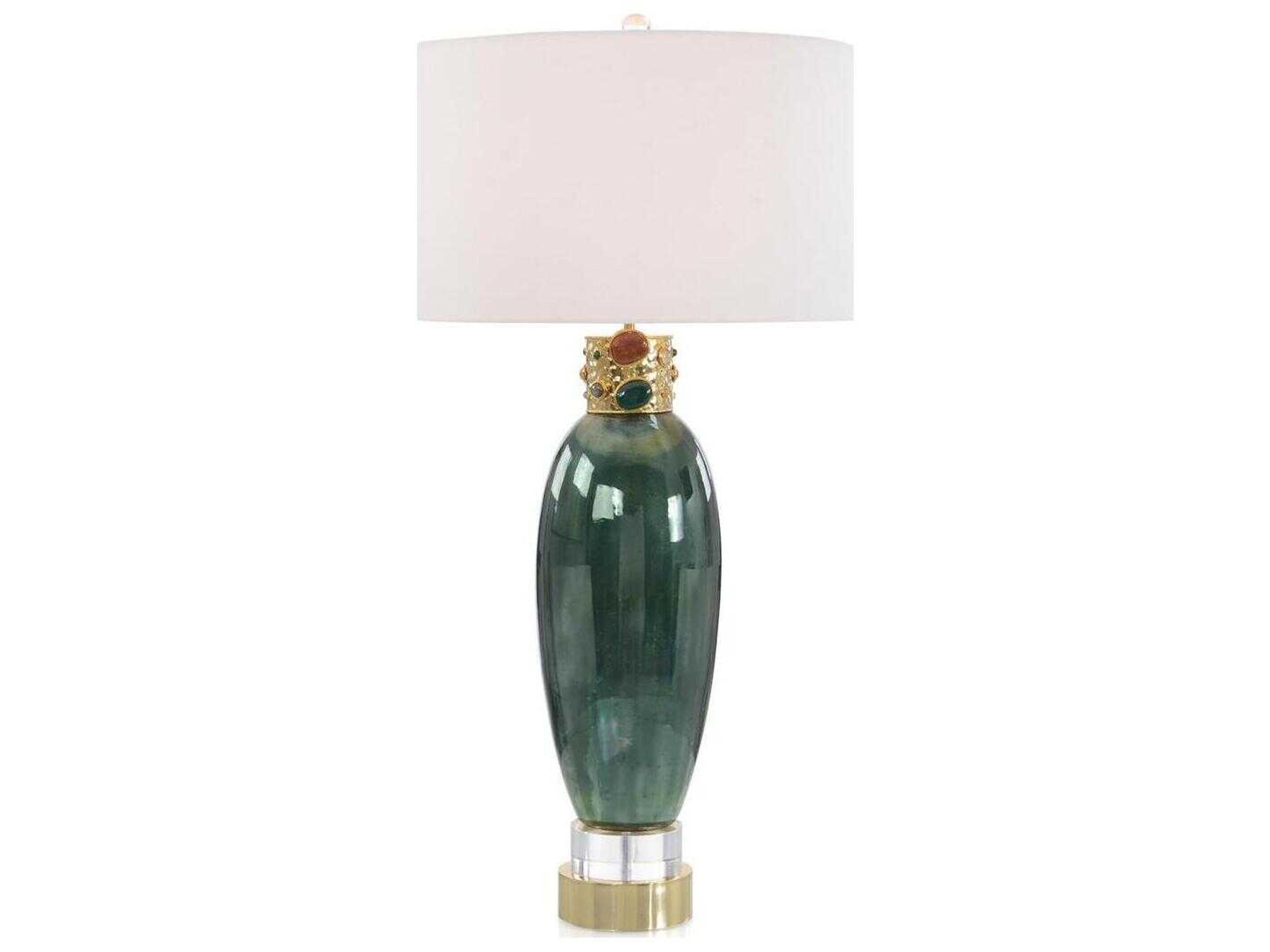 John Richard Margaret Fisher Jeweled-Collar Green Glass Buffet Lamp