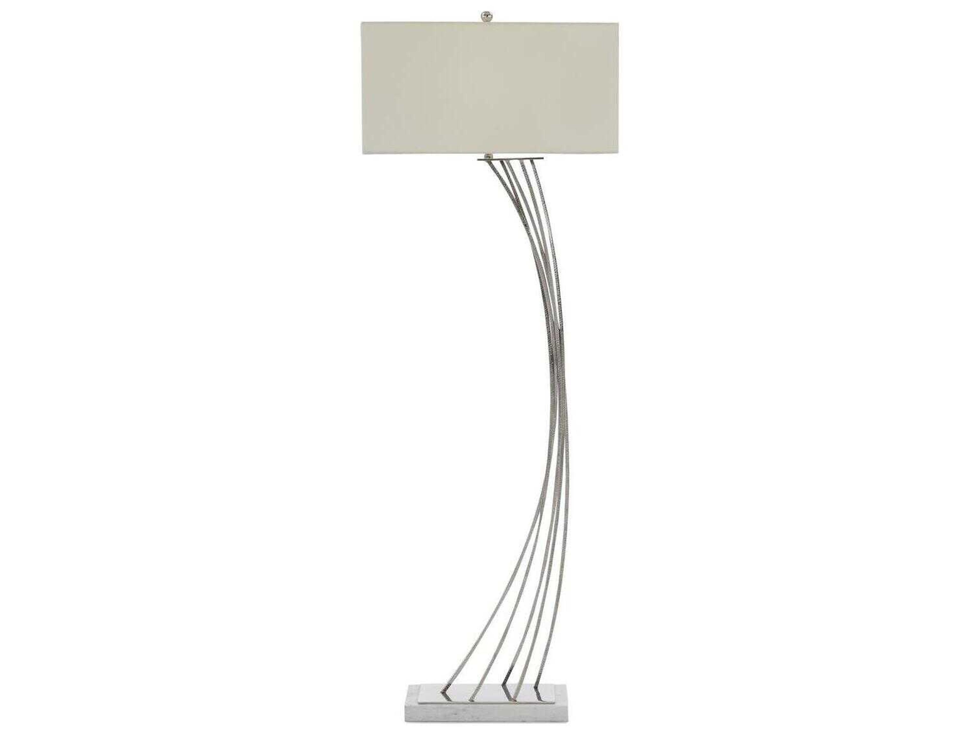 John Richard Mark McDowell Cambered Textured Nickel Oat Linen Outside White Cotton Inside Floor Lamp