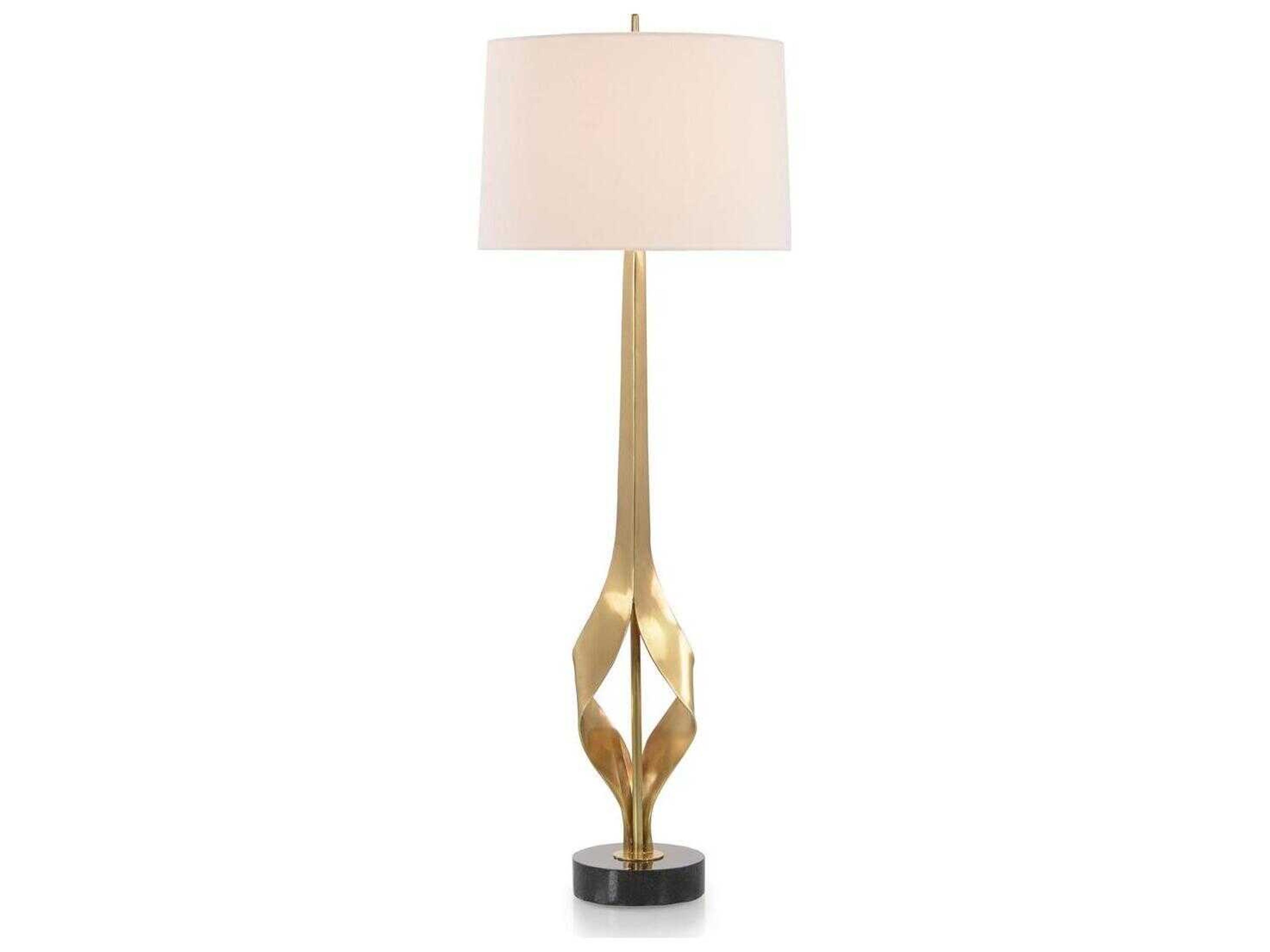 John Richard Mark McDowell Graceful Polished Brass White Silk Outside Cotton Inside Gold Floor Lamp