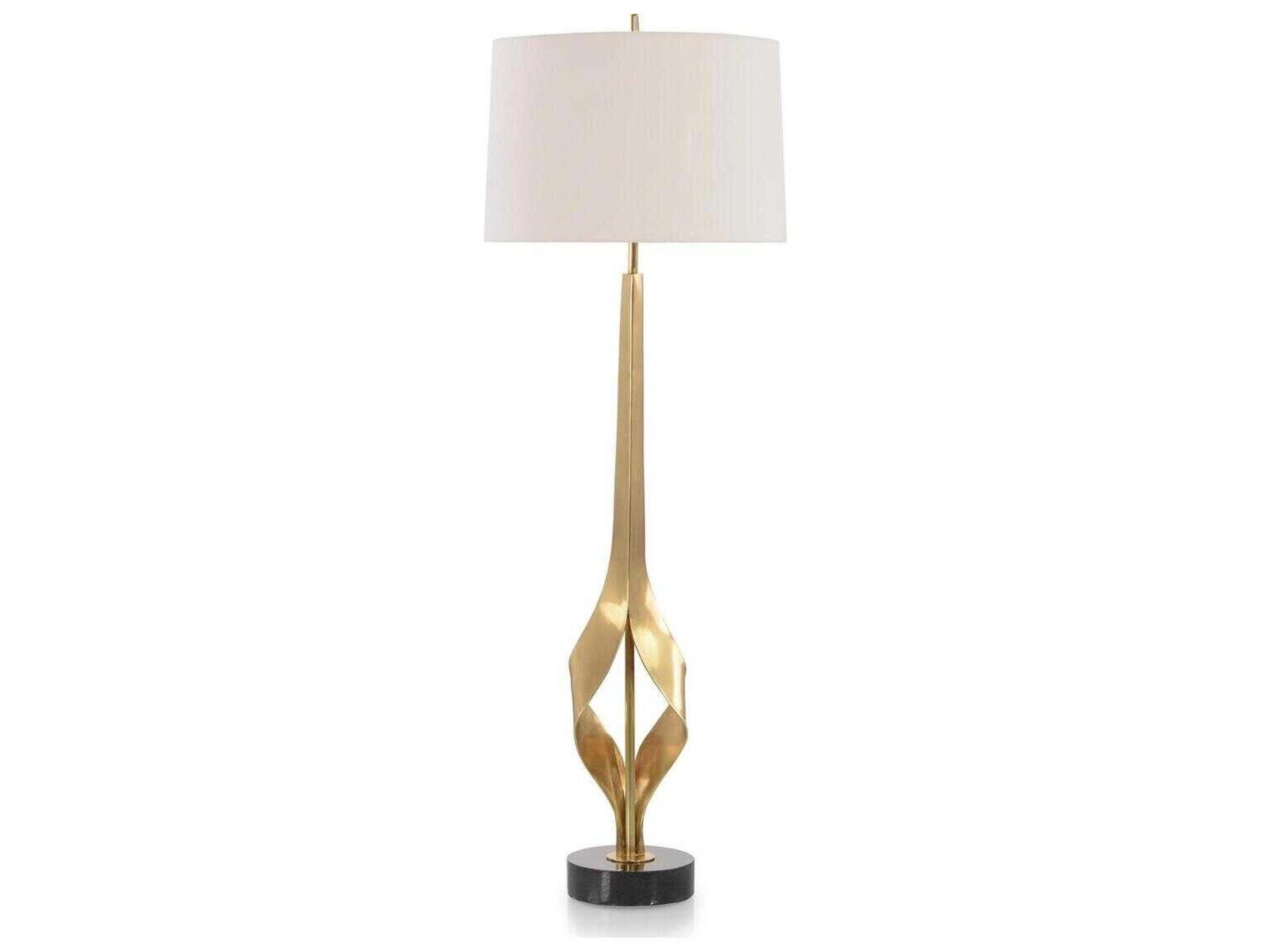 John Richard Mark McDowell Graceful Polished Brass White Silk Outside Cotton Inside Gold Floor Lamp