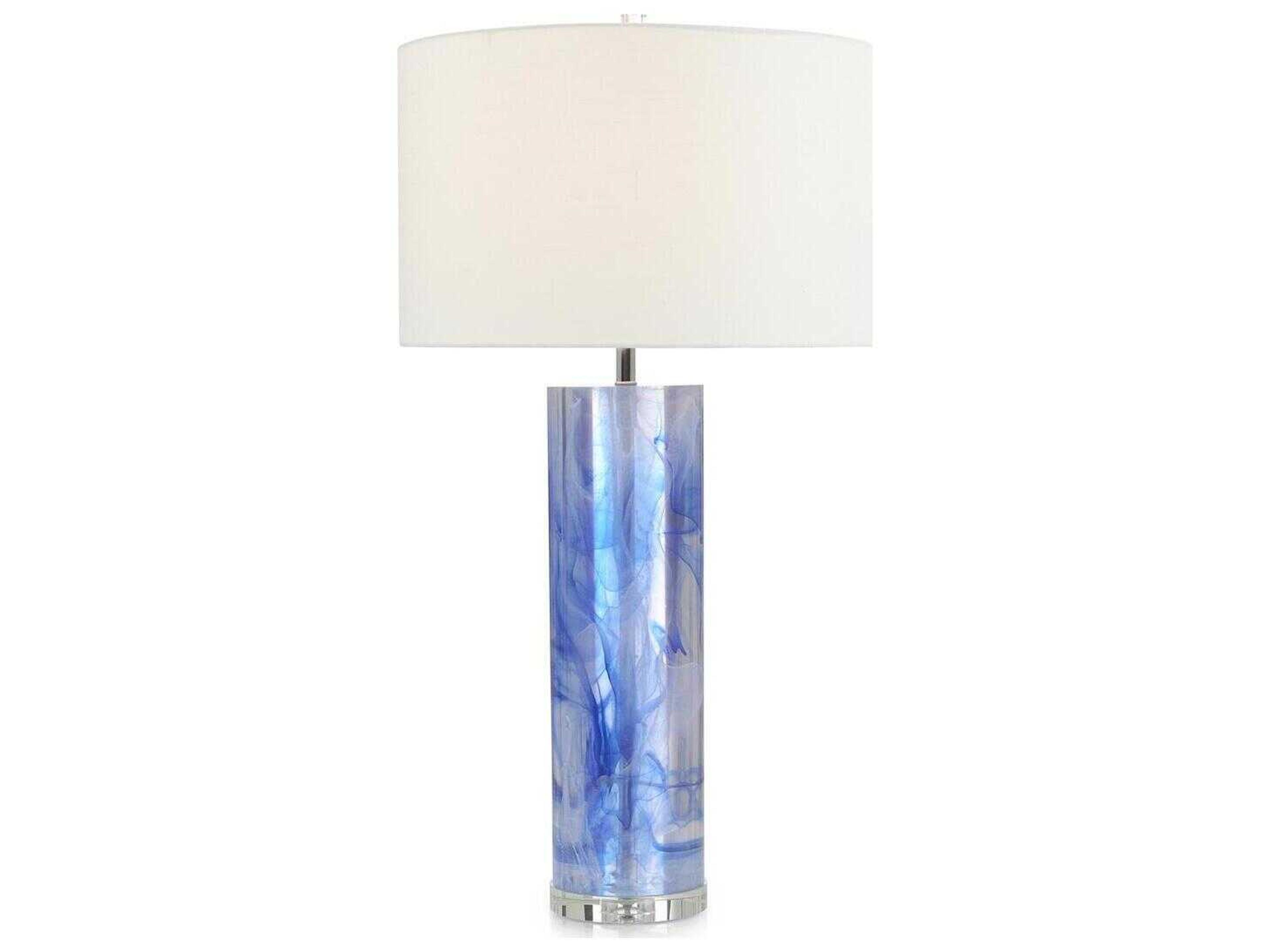 Mark McDowell Cylinder Blue White Linen Outside Silk Inside Buffet Lamp