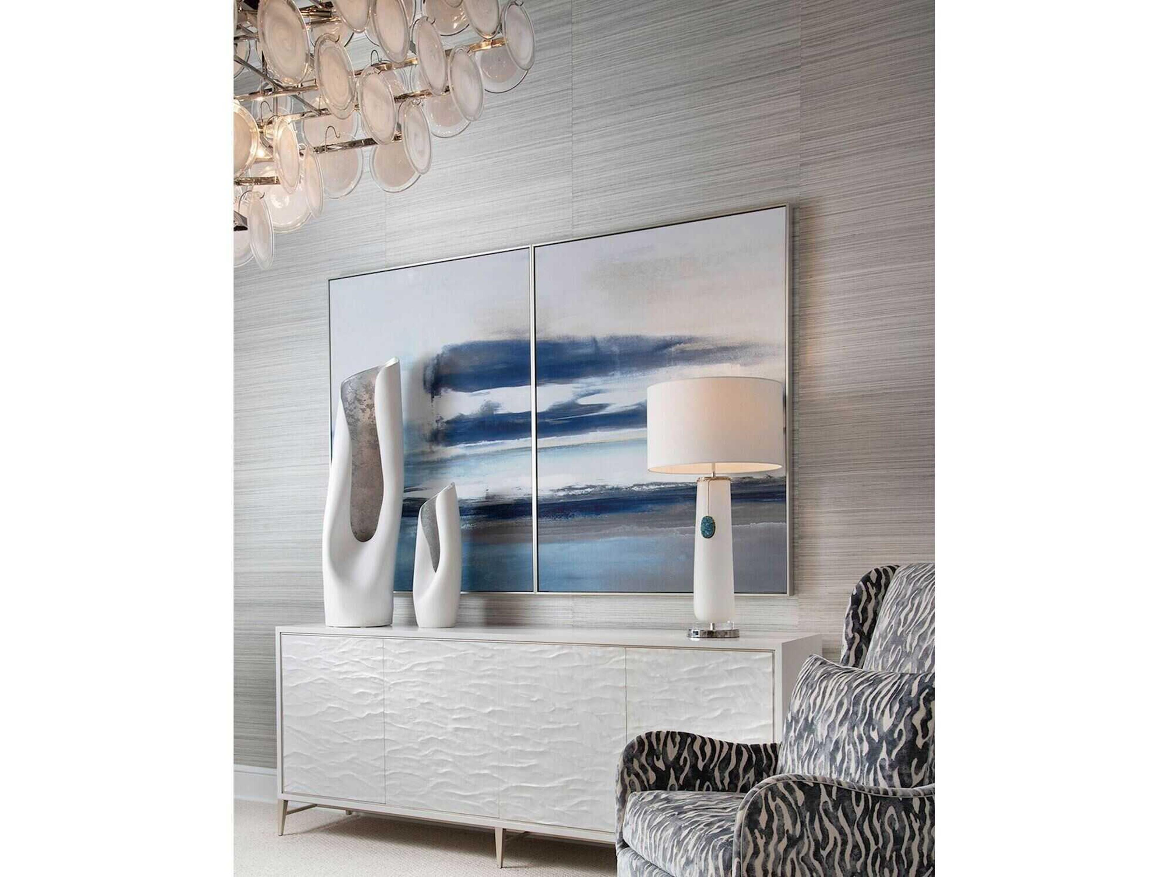 John Richard Rounded Cerulean Nickel Brass Glass Buffet Lamp